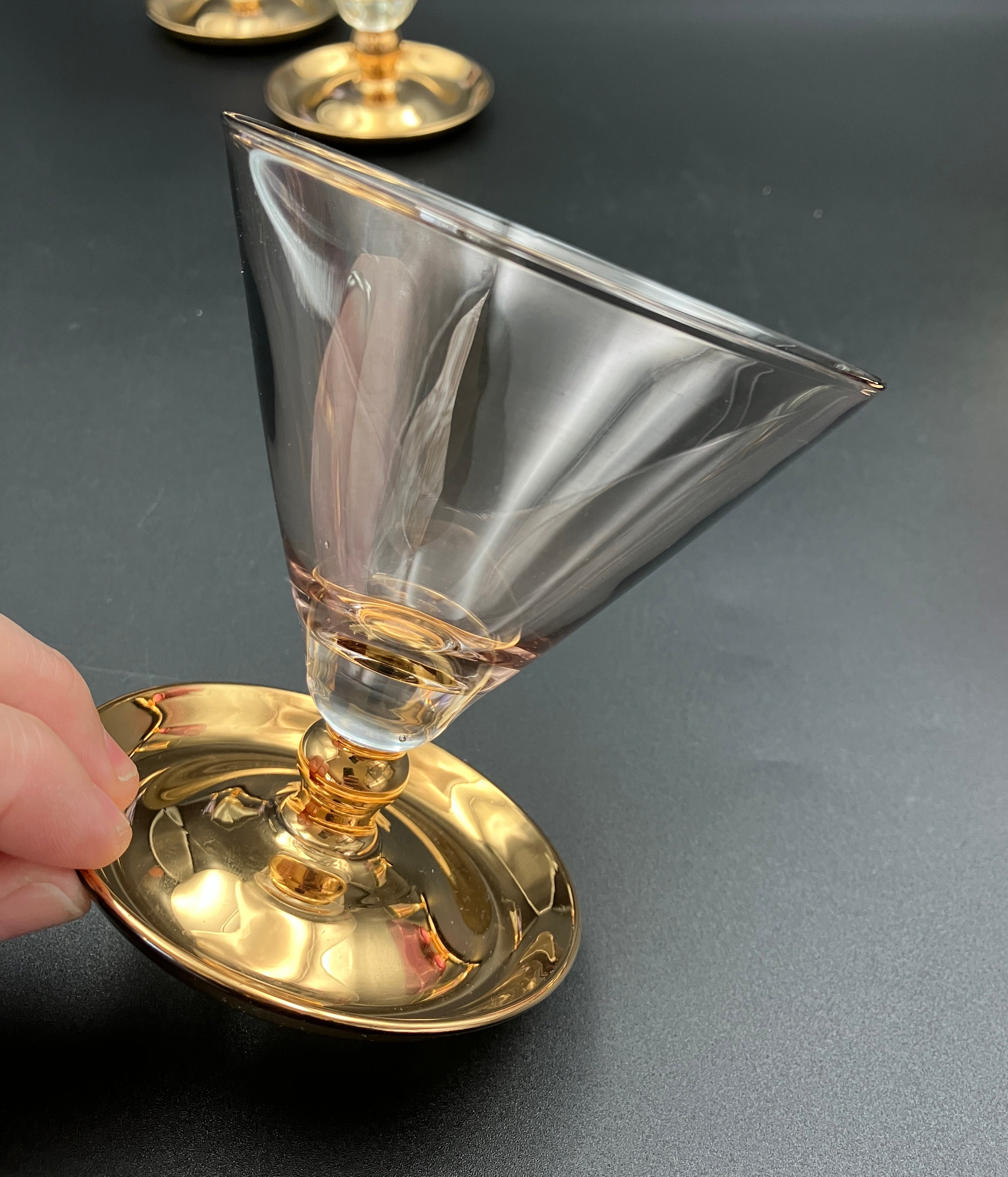 Vintage Harlequin Gold Stem Shrimp Cocktail / Champagne Coupes X5