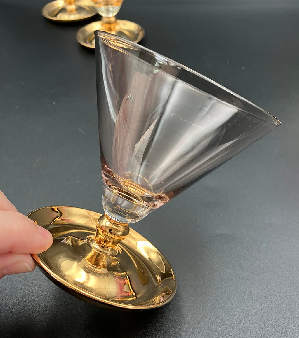 Vintage Harlequin Gold Stem Shrimp Cocktail / Champagne Coupes X5