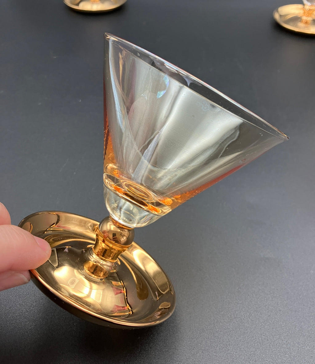 Vintage Harlequin Gold Stem Shrimp Cocktail / Champagne Coupes X5