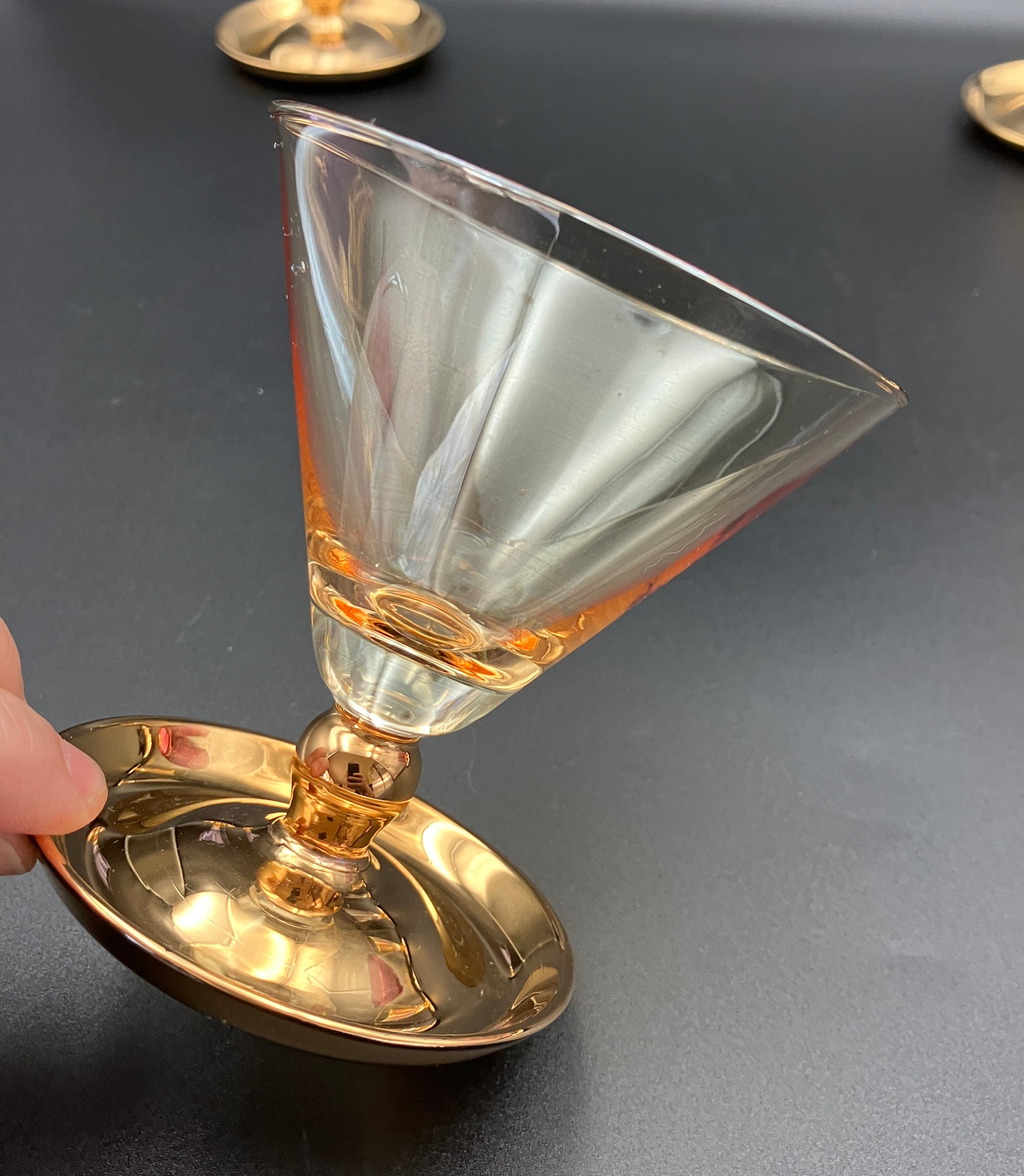 Vintage Harlequin Gold Stem Shrimp Cocktail / Champagne Coupes X5