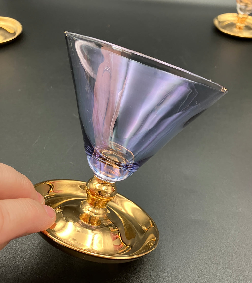 Vintage Harlequin Gold Stem Shrimp Cocktail / Champagne Coupes X5