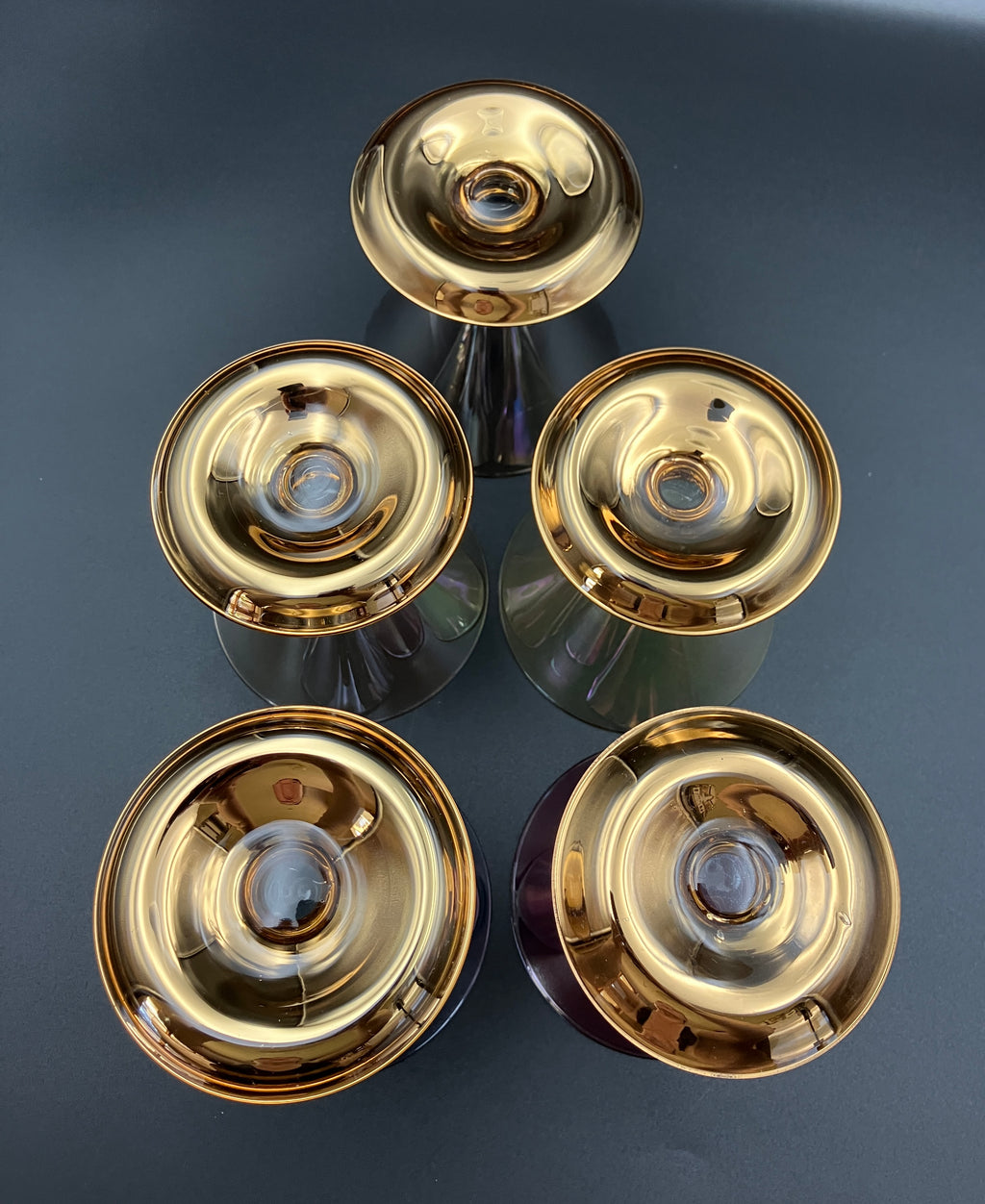 Vintage Harlequin Gold Stem Shrimp Cocktail / Champagne Coupes X5