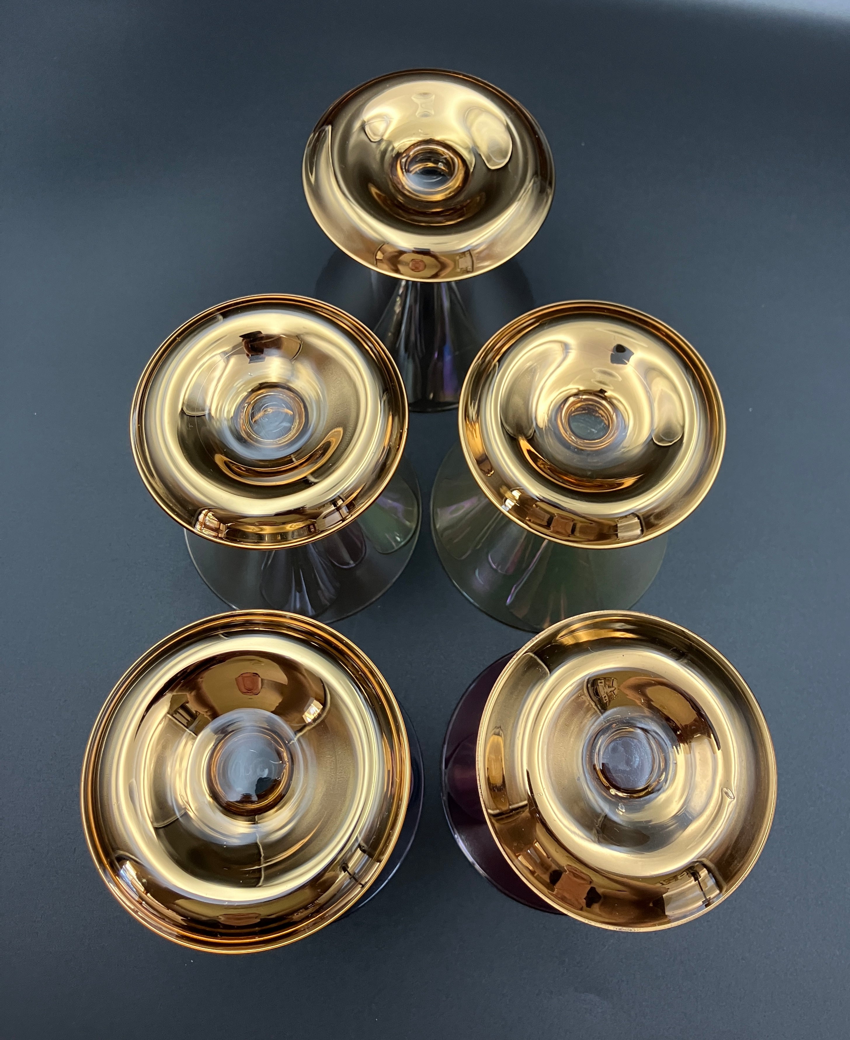 Vintage Harlequin Gold Stem Shrimp Cocktail / Champagne Coupes X5