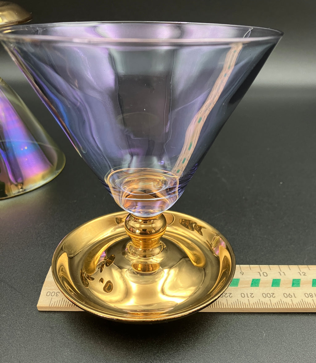 Vintage Harlequin Gold Stem Shrimp Cocktail / Champagne Coupes X5