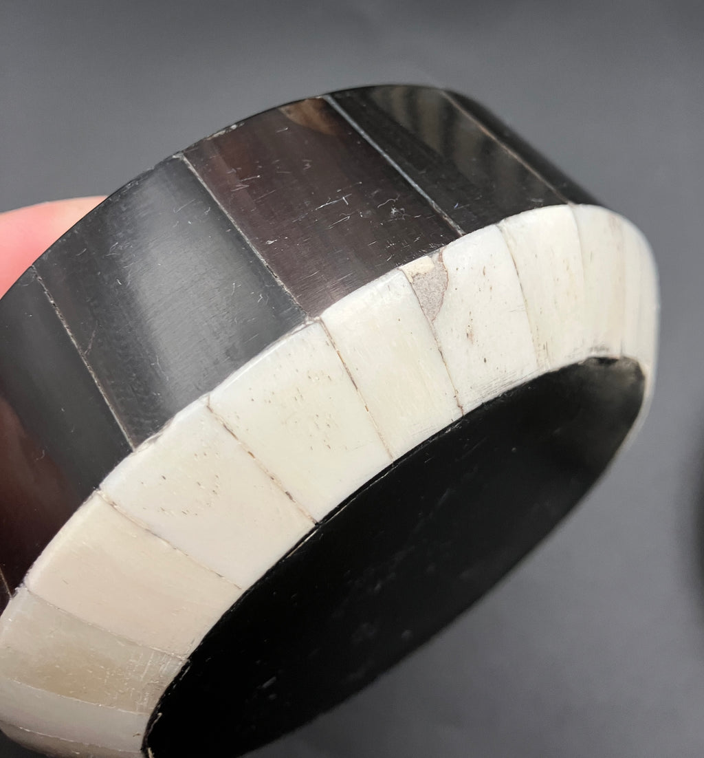 Black and White Bone Inlay Round Boxes Set Of 3 Contemporary Trinket Boxes