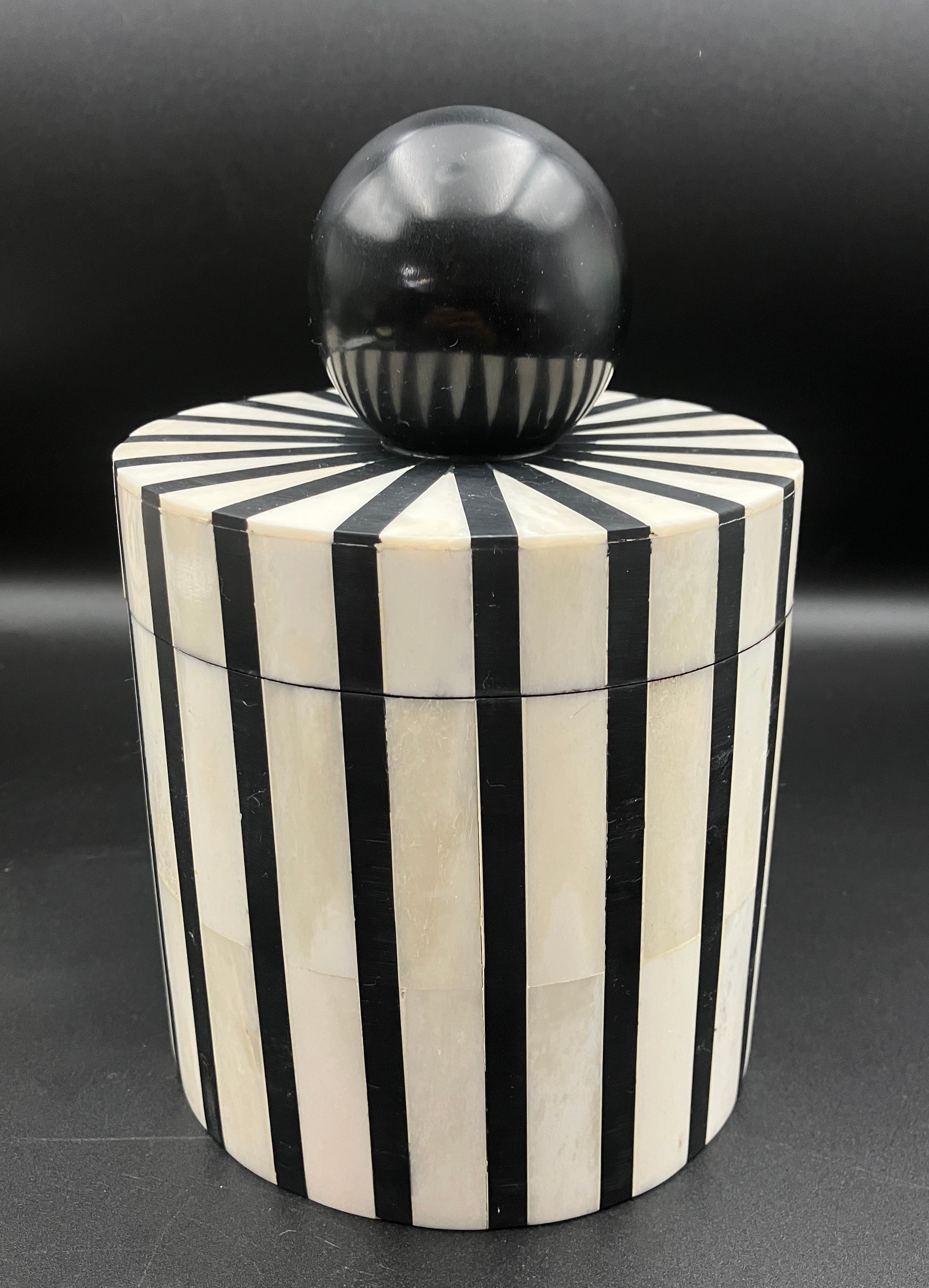 Black and White Bone Inlay Round Boxes Set Of 3 Contemporary Trinket Boxes