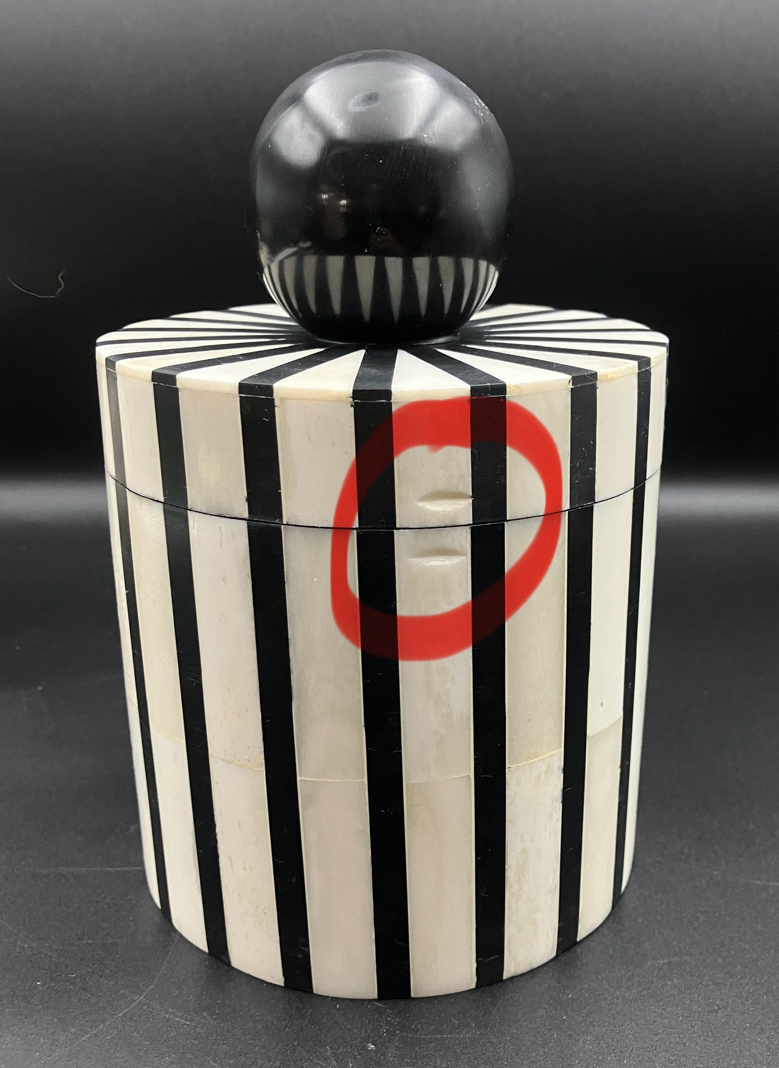 Black and White Bone Inlay Round Boxes Set Of 3 Contemporary Trinket Boxes