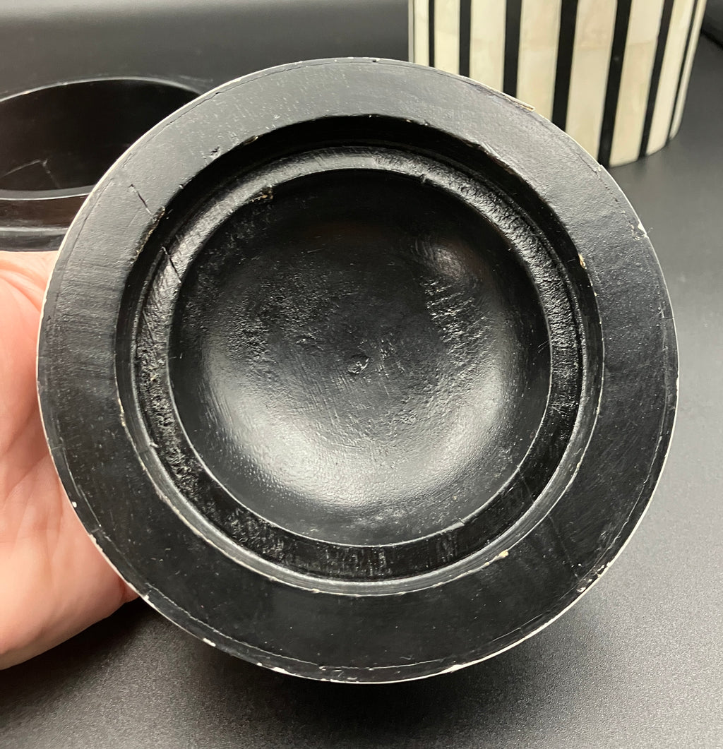 Black and White Bone Inlay Round Boxes Set Of 3 Contemporary Trinket Boxes