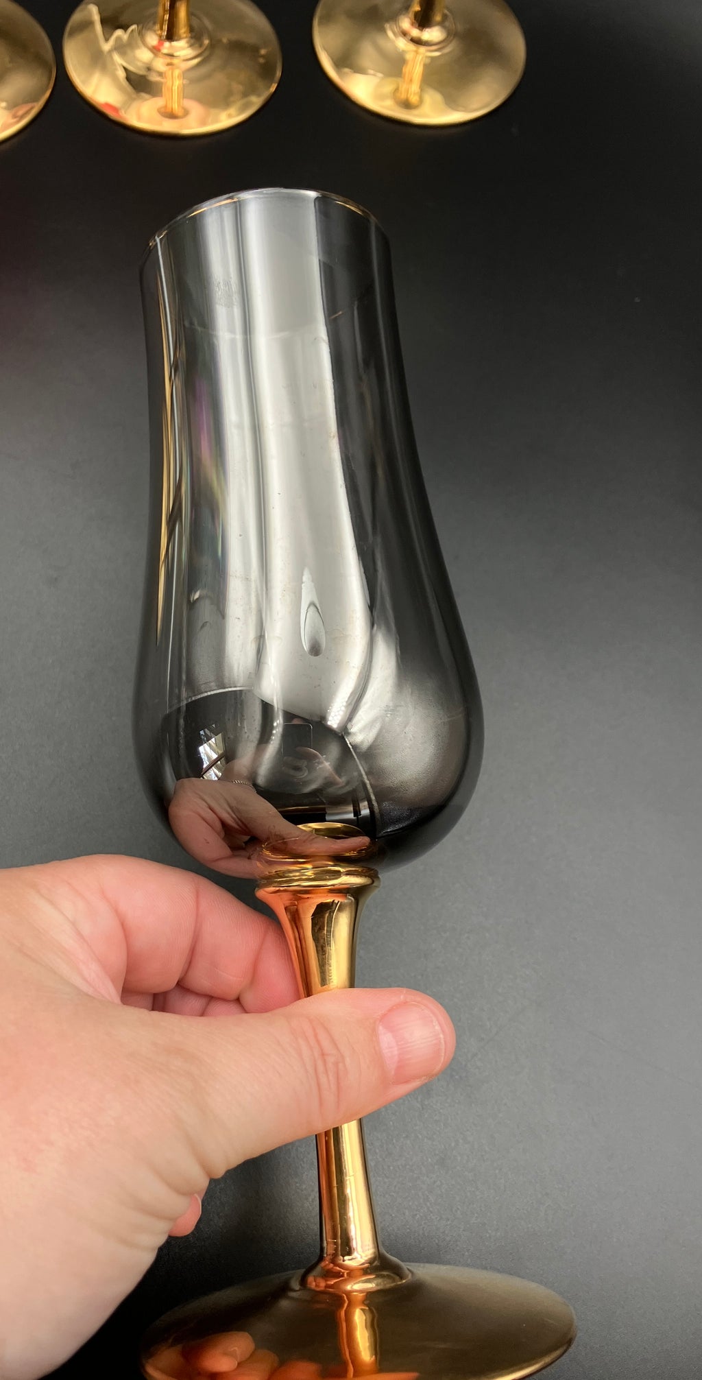 Vintage Harlequin Gold Stem Champagne Flutes / Wine Glasses Lustre Set Of 6