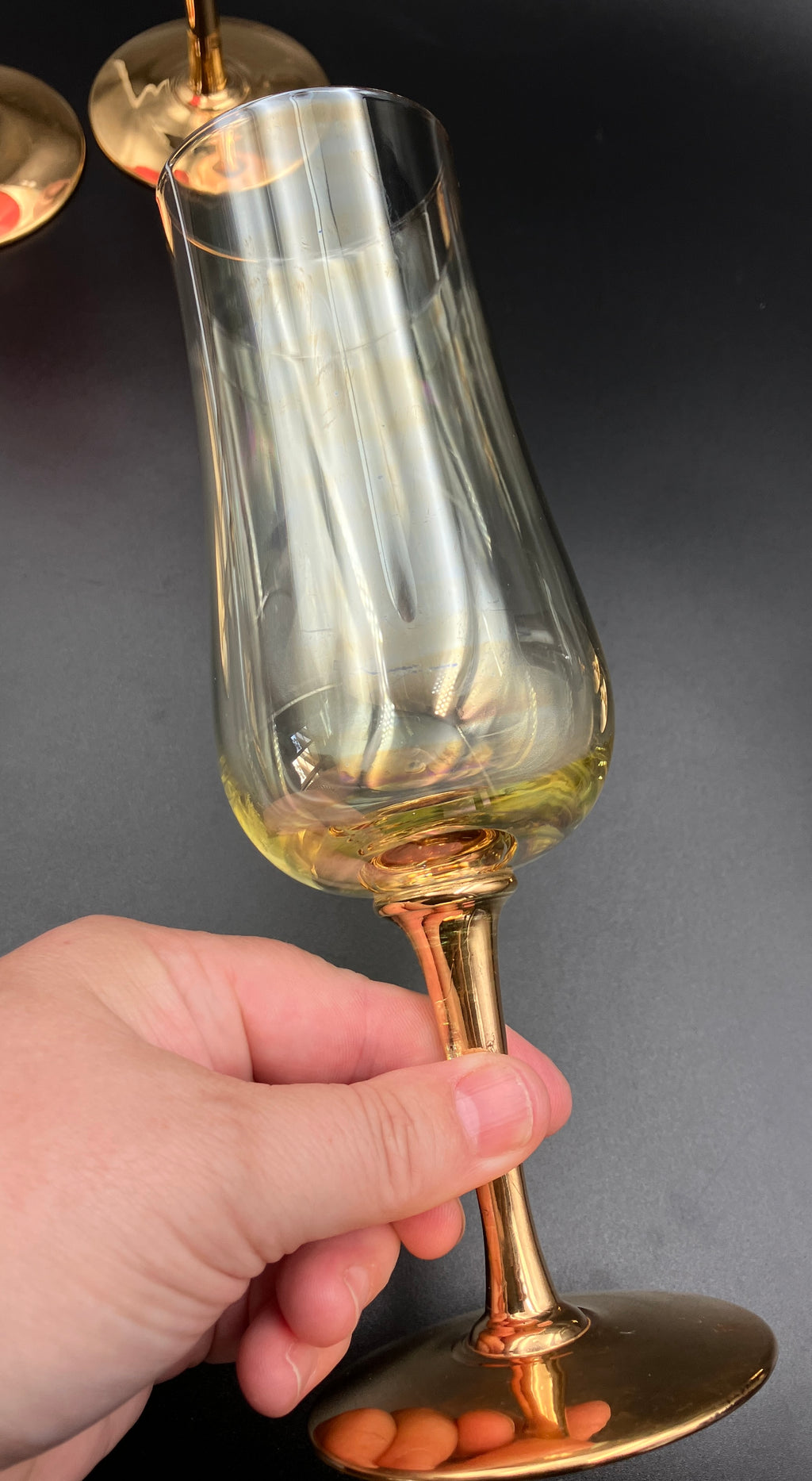 Vintage Harlequin Gold Stem Champagne Flutes / Wine Glasses Lustre Set Of 6