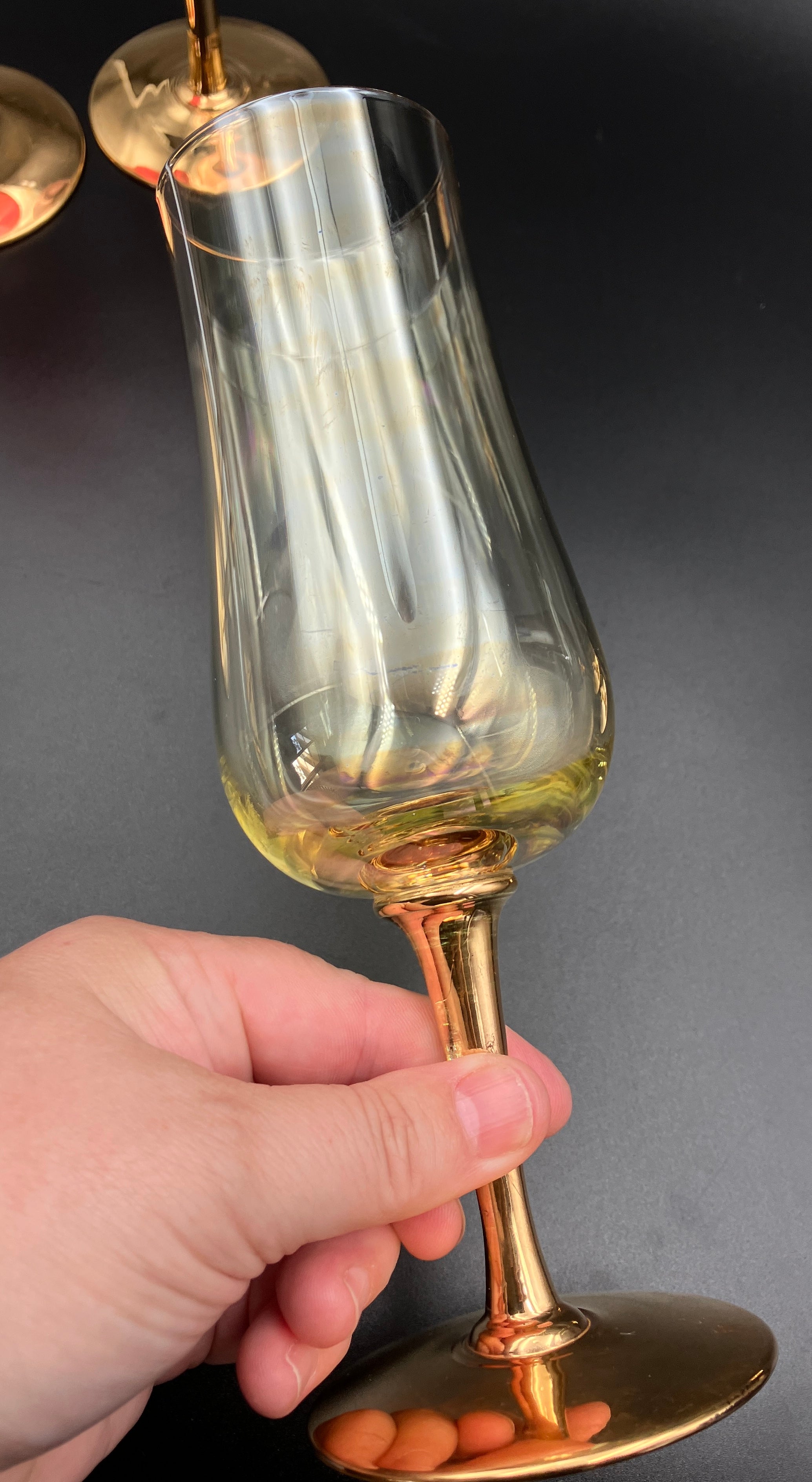 Vintage Harlequin Gold Stem Champagne Flutes / Wine Glasses Lustre Set Of 6