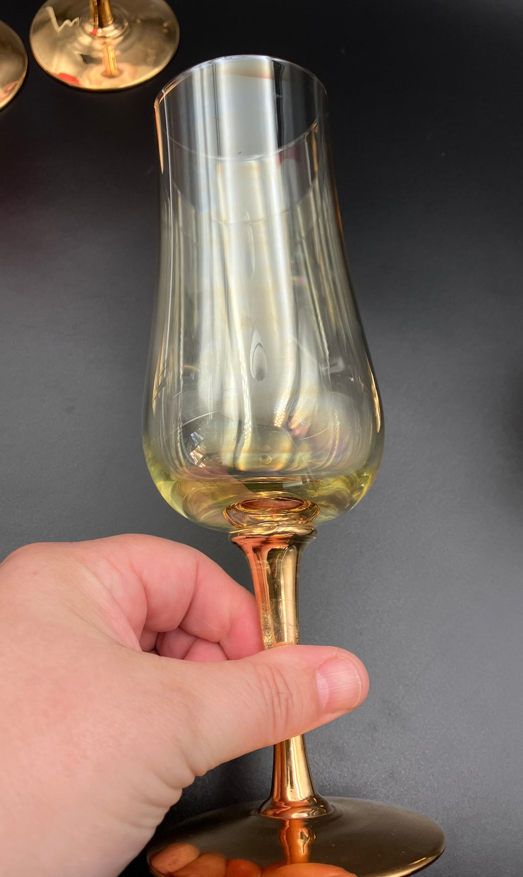 Vintage Harlequin Gold Stem Champagne Flutes / Wine Glasses Lustre Set Of 6