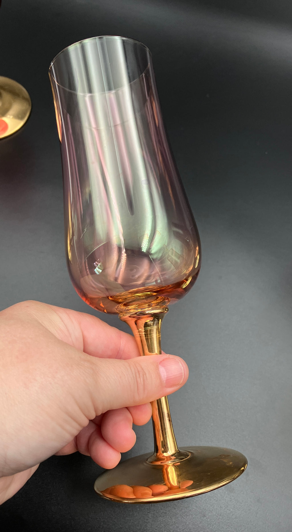Vintage Harlequin Gold Stem Champagne Flutes / Wine Glasses Lustre Set Of 6