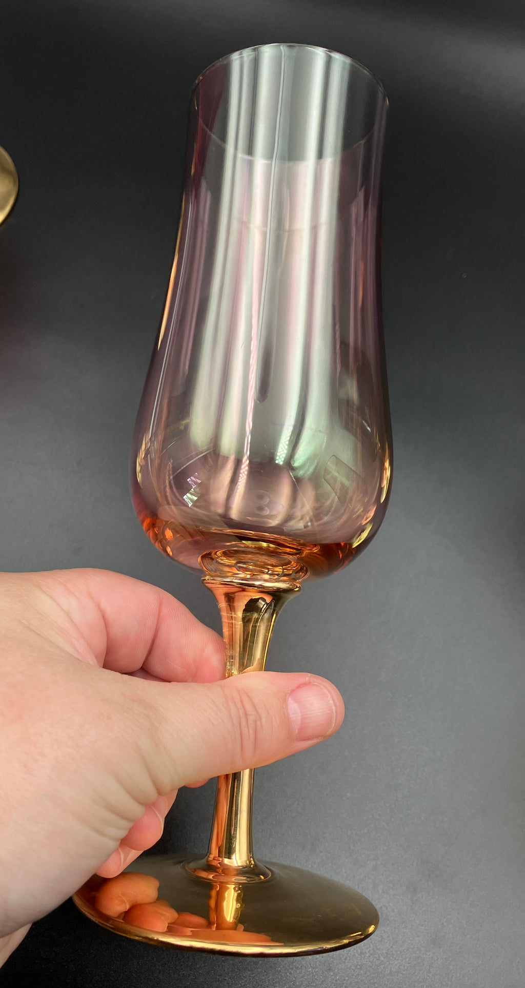 Vintage Harlequin Gold Stem Champagne Flutes / Wine Glasses Lustre Set Of 6