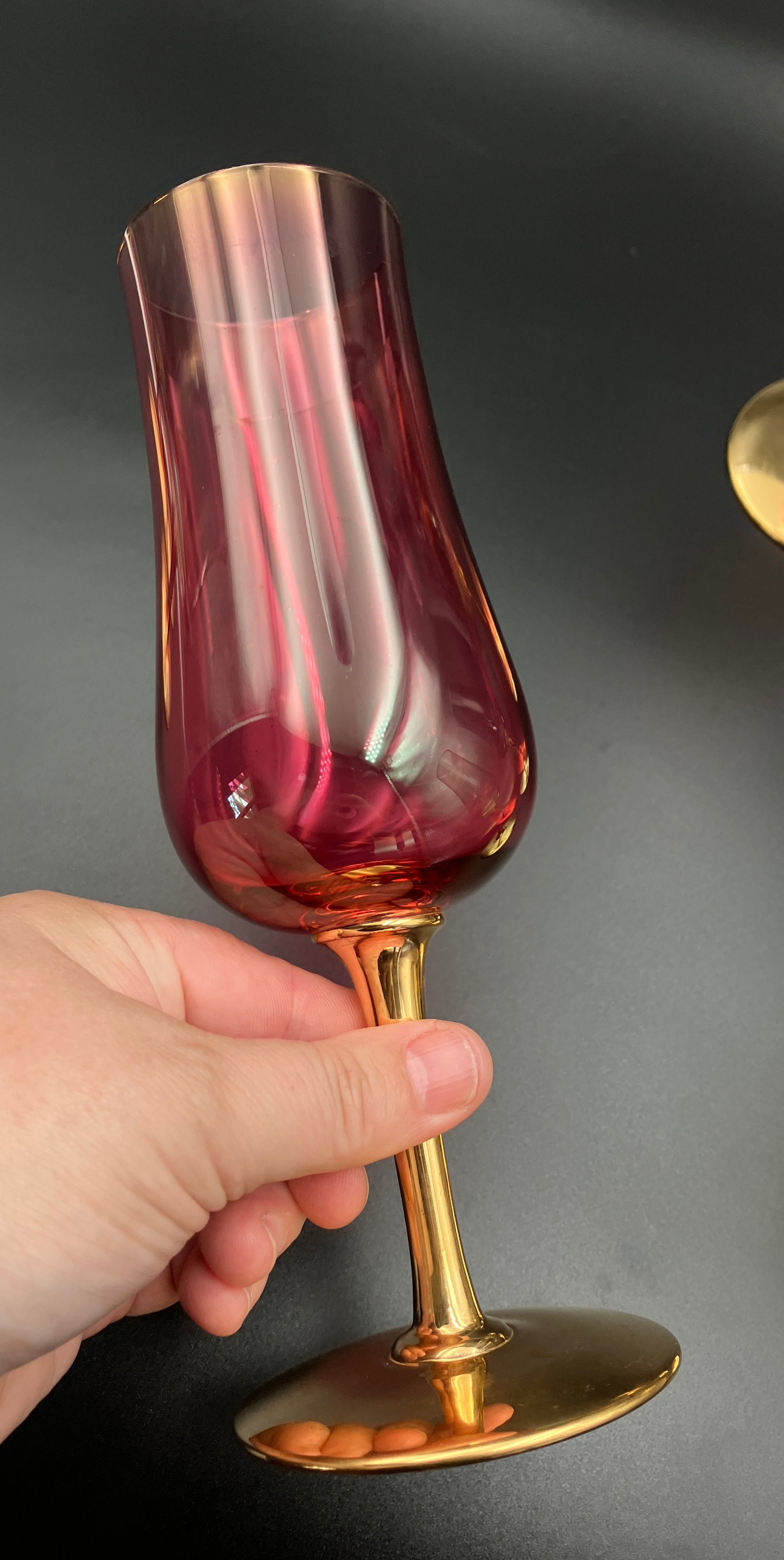 Vintage Harlequin Gold Stem Champagne Flutes / Wine Glasses Lustre Set Of 6