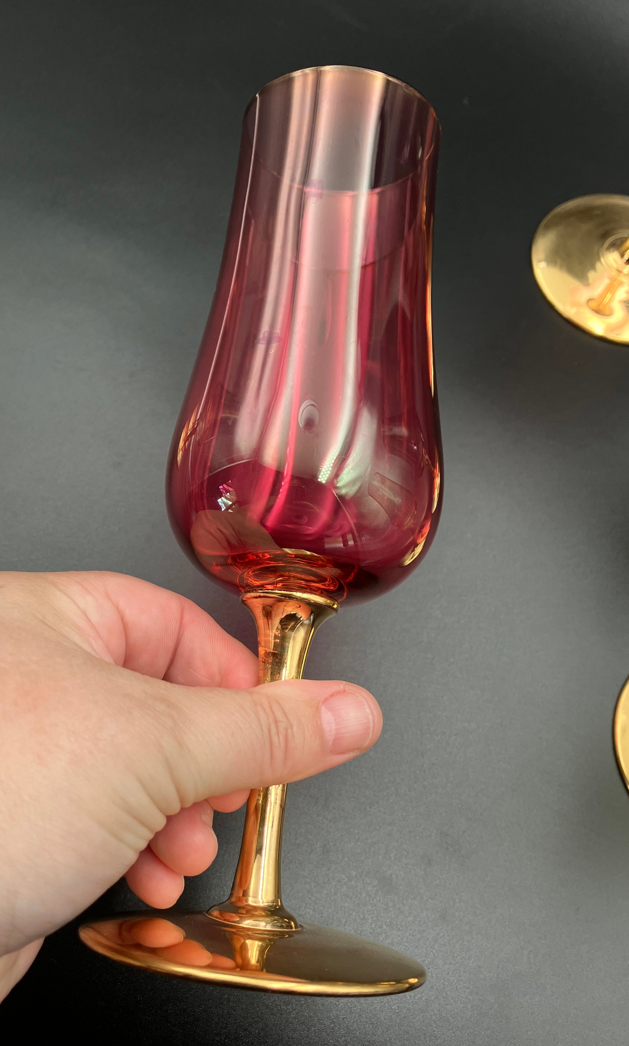 Vintage Harlequin Gold Stem Champagne Flutes / Wine Glasses Lustre Set Of 6