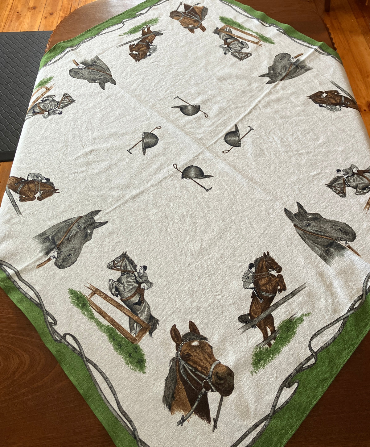 Vintage Horse Tablecloth With Horses / Equestrian Print 124cm X 117cm
