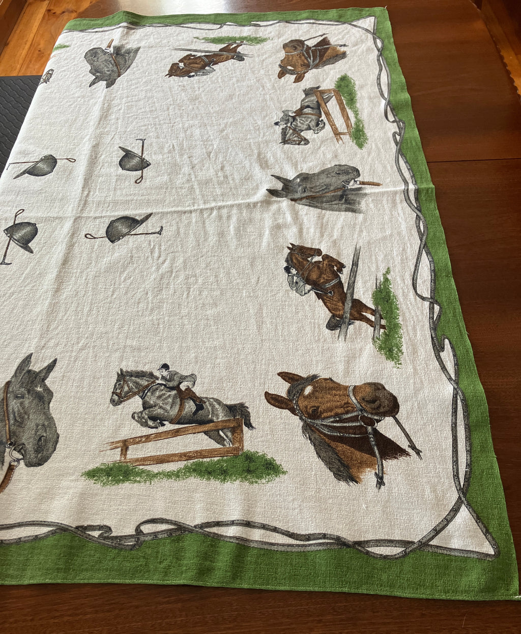 Vintage Horse Tablecloth With Horses / Equestrian Print 124cm X 117cm