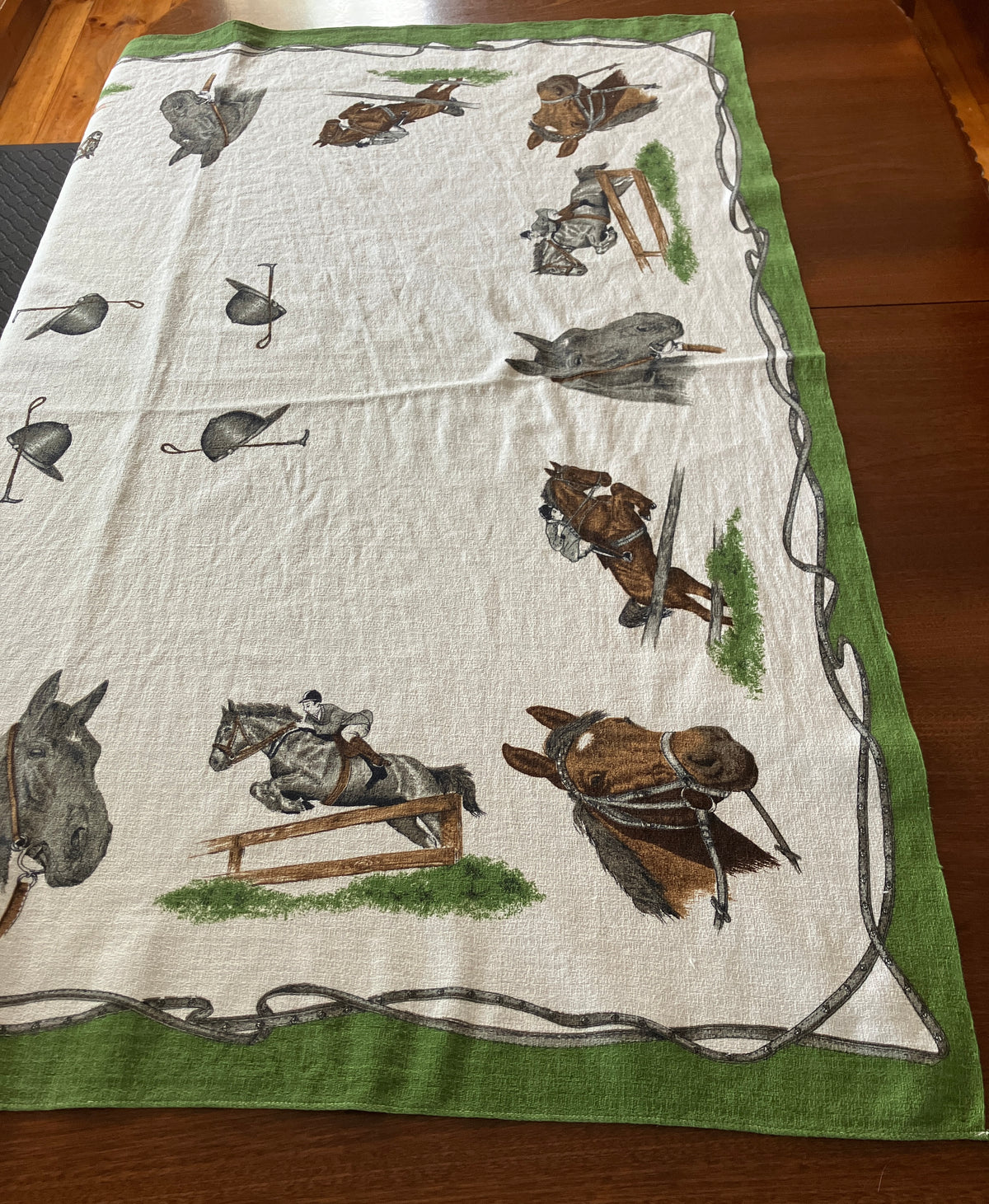 Vintage Horse Tablecloth With Horses / Equestrian Print 124cm X 117cm