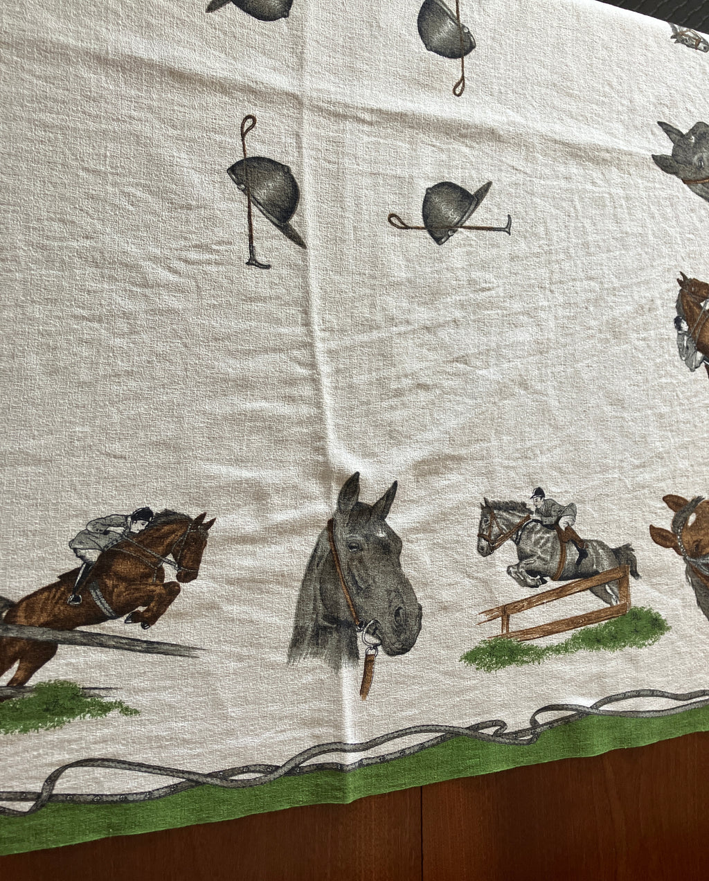 Vintage Horse Tablecloth With Horses / Equestrian Print 124cm X 117cm