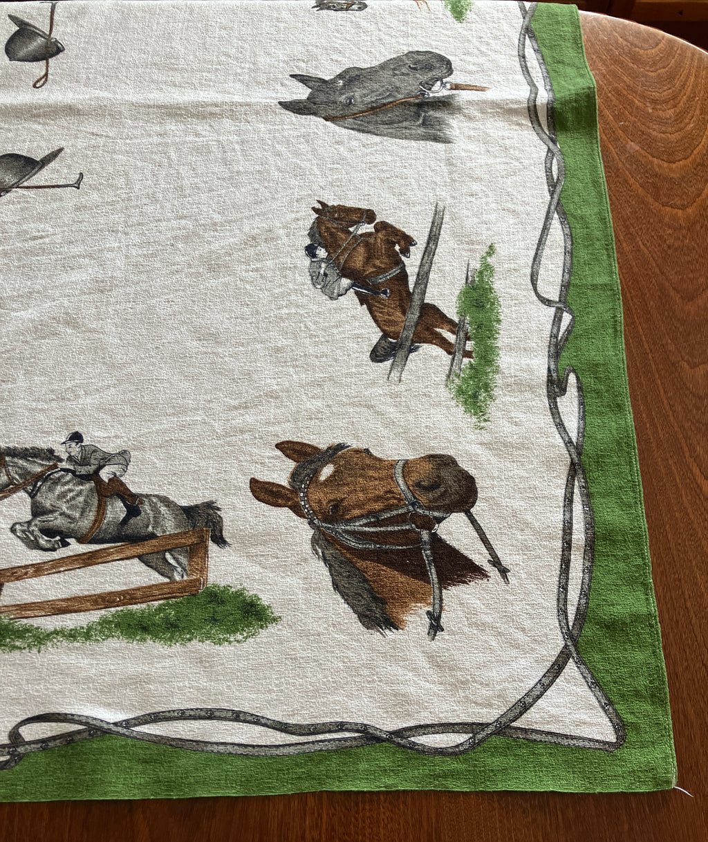 Vintage Horse Tablecloth With Horses / Equestrian Print 124cm X 117cm