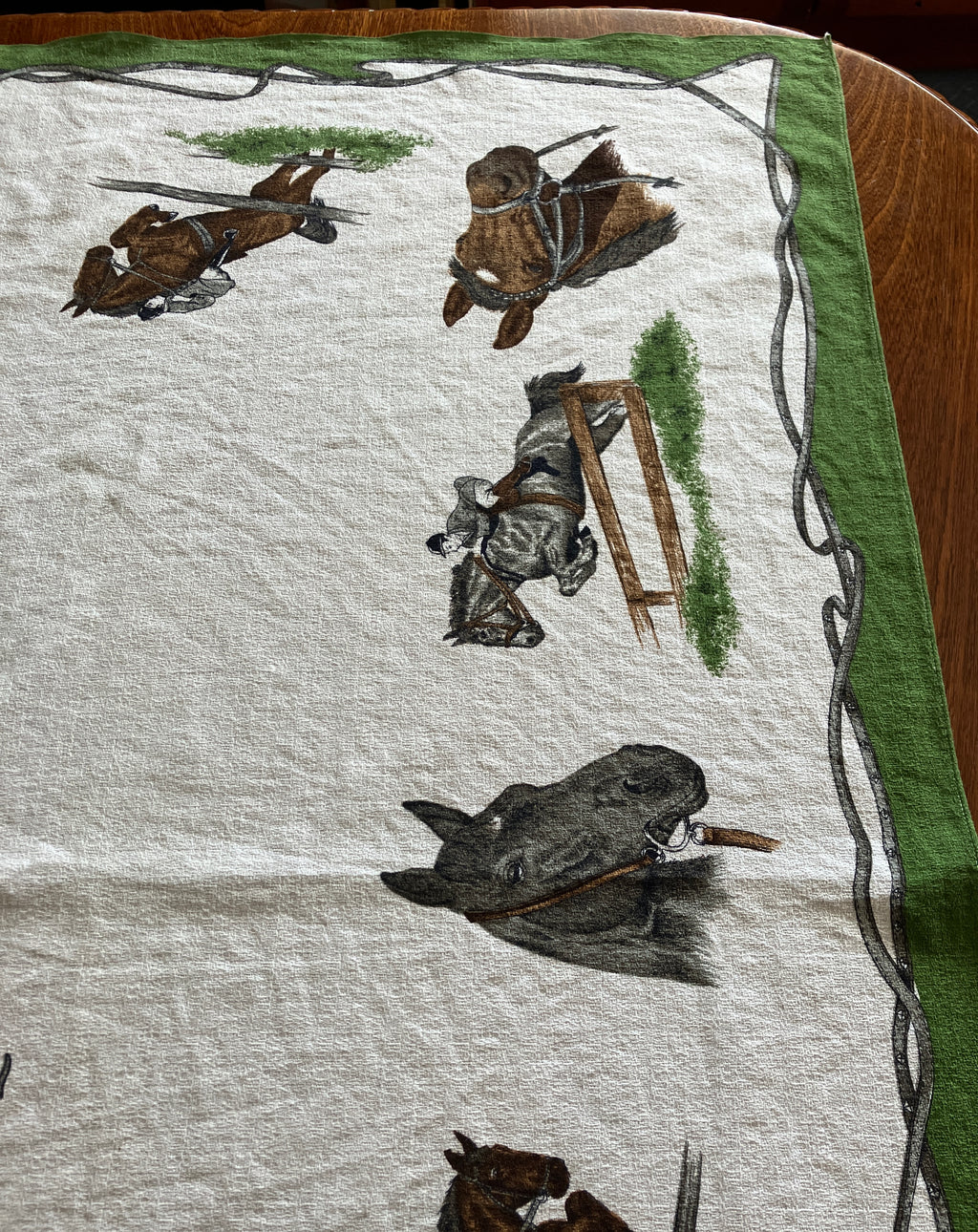 Vintage Horse Tablecloth With Horses / Equestrian Print 124cm X 117cm