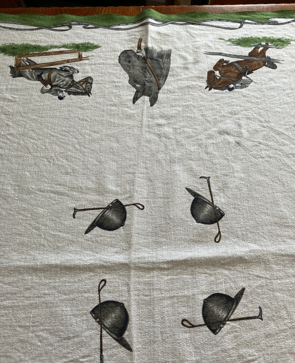 Vintage Horse Tablecloth With Horses / Equestrian Print 124cm X 117cm