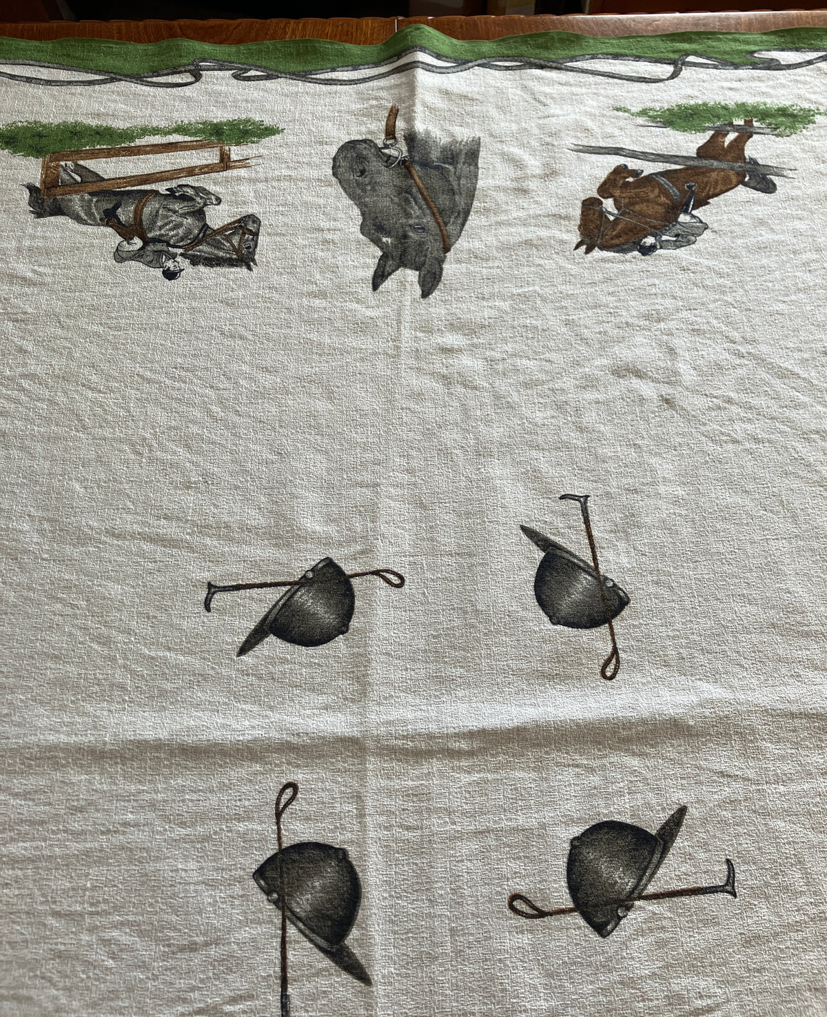Vintage Horse Tablecloth With Horses / Equestrian Print 124cm X 117cm