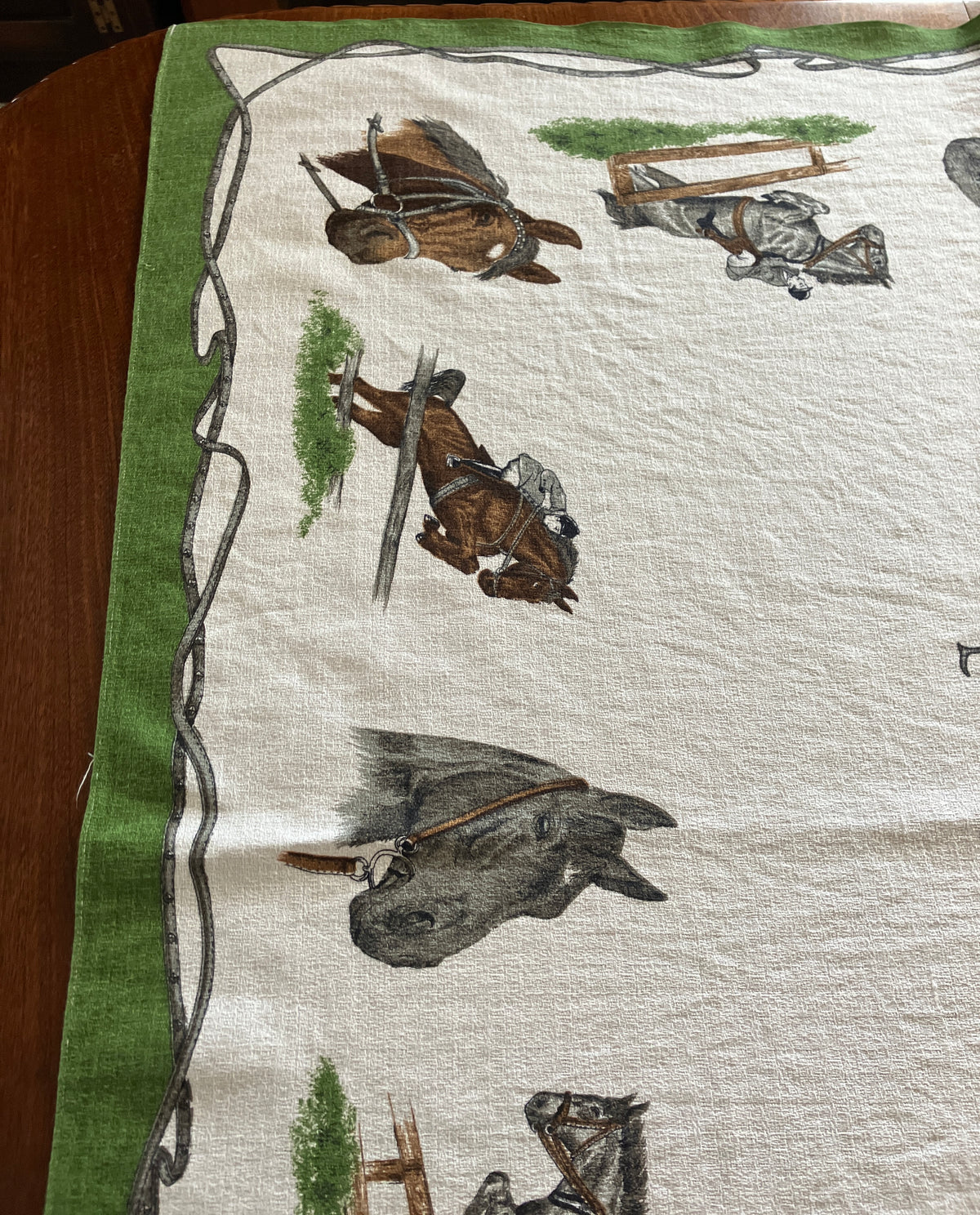 Vintage Horse Tablecloth With Horses / Equestrian Print 124cm X 117cm