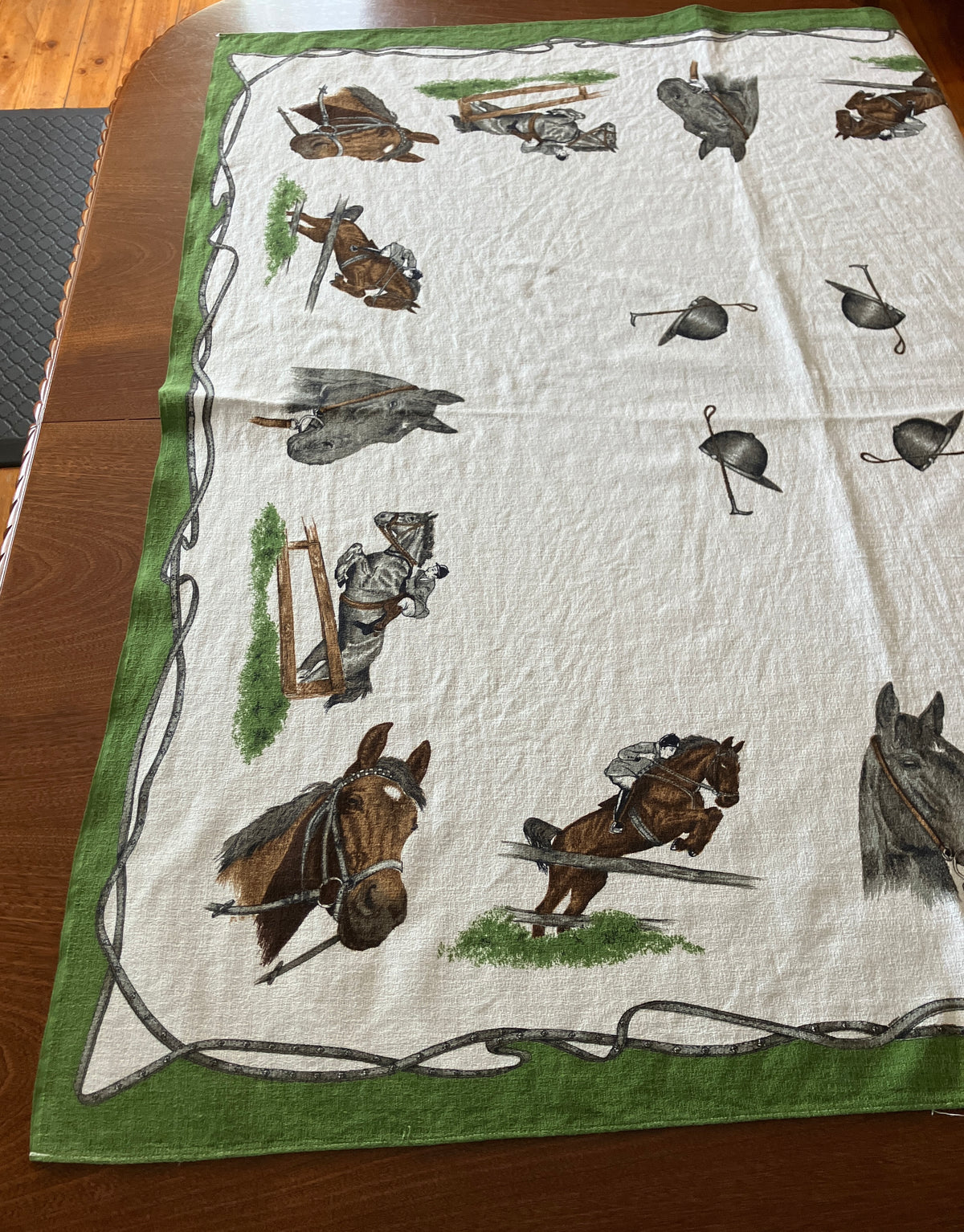 Vintage Horse Tablecloth With Horses / Equestrian Print 124cm X 117cm