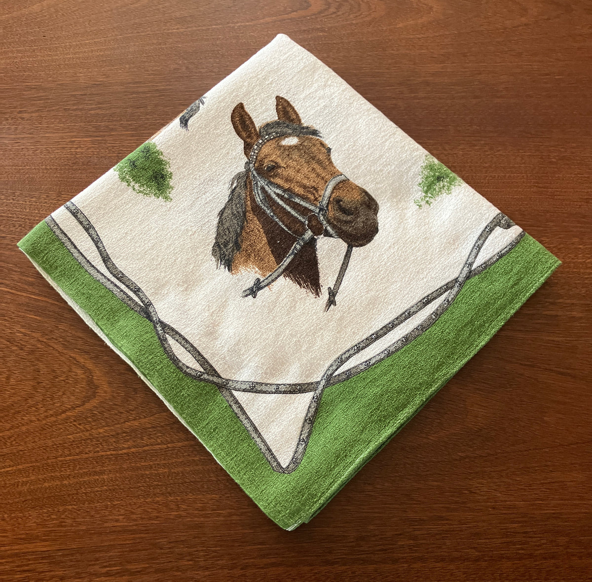 Vintage Horse Tablecloth With Horses / Equestrian Print 124cm X 117cm