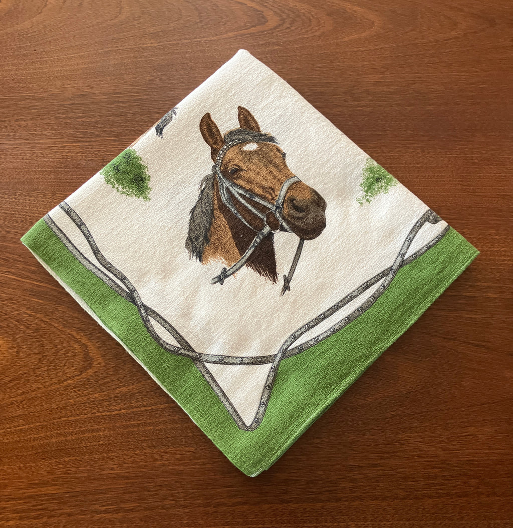Vintage Horse Tablecloth With Horses / Equestrian Print 124cm X 117cm