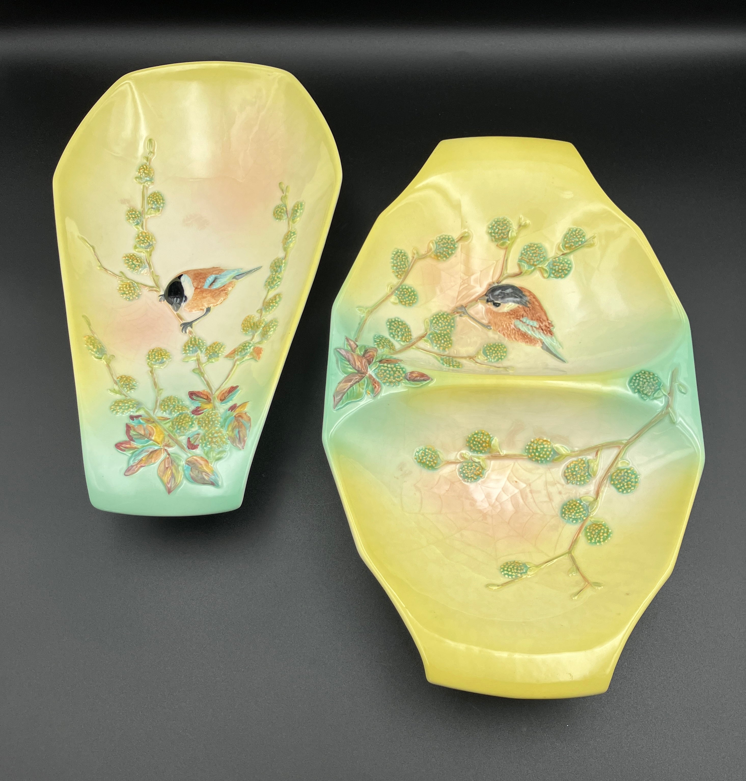 Beswick Bird & Cobweb Plate / Dishes #1830 & #1833 Titwillow Hand Panted England