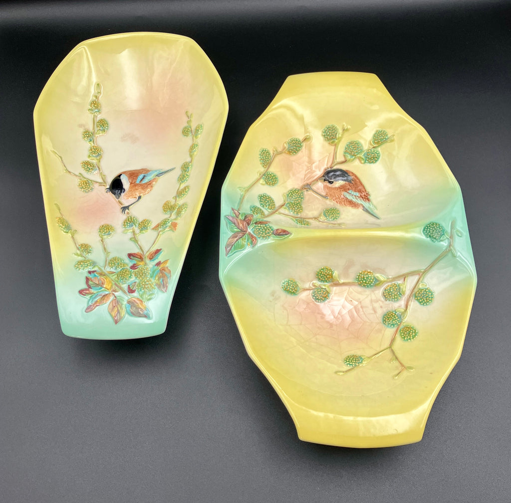 Beswick Bird & Cobweb Plate / Dishes #1830 & #1833 Titwillow Hand Panted England