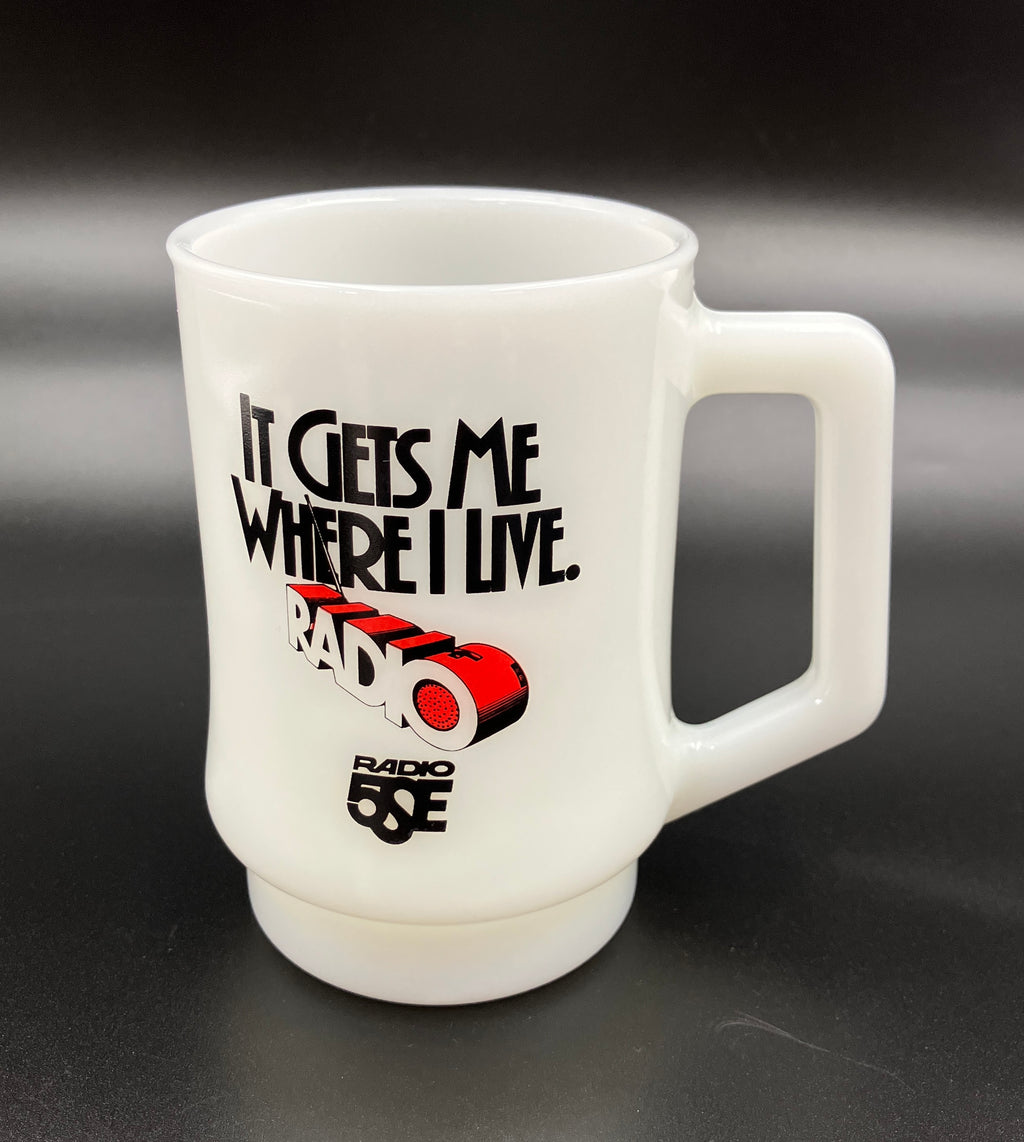 Vintage Pyrex Mug Radio Station Advertising Pyrex Milk Glass Mug Rare
