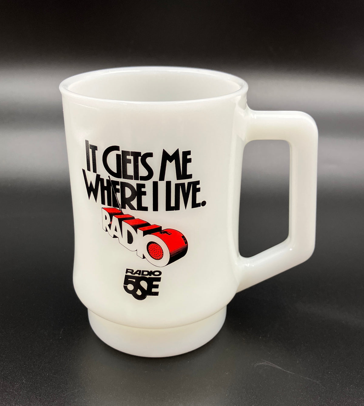 Vintage Pyrex Mug Radio Station Advertising Pyrex Milk Glass Mug Rare