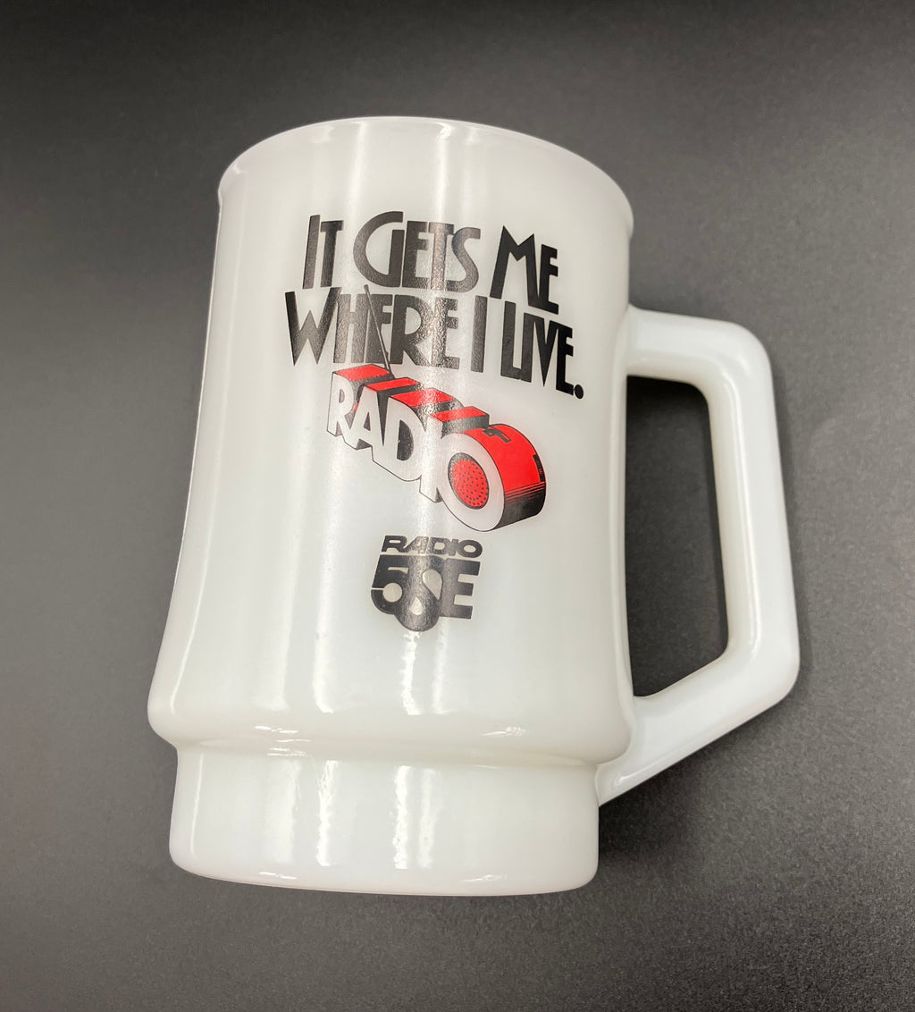Vintage Pyrex Mug Radio Station Advertising Pyrex Milk Glass Mug Rare