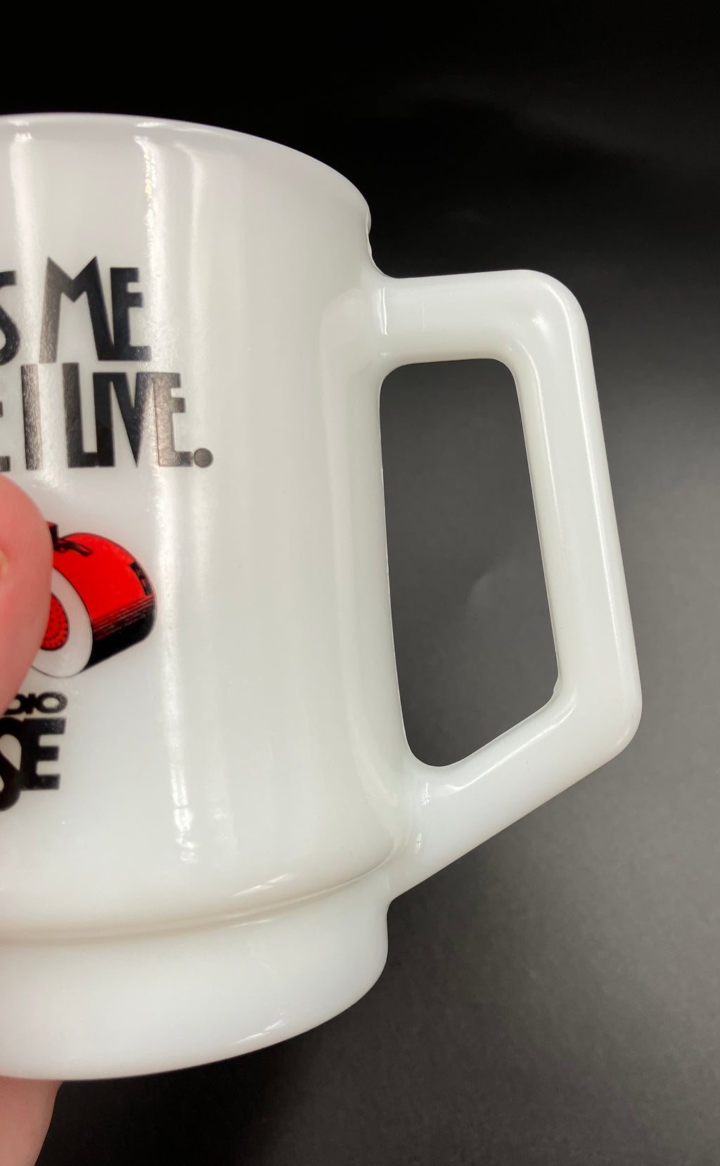 Vintage Pyrex Mug Radio Station Advertising Pyrex Milk Glass Mug Rare
