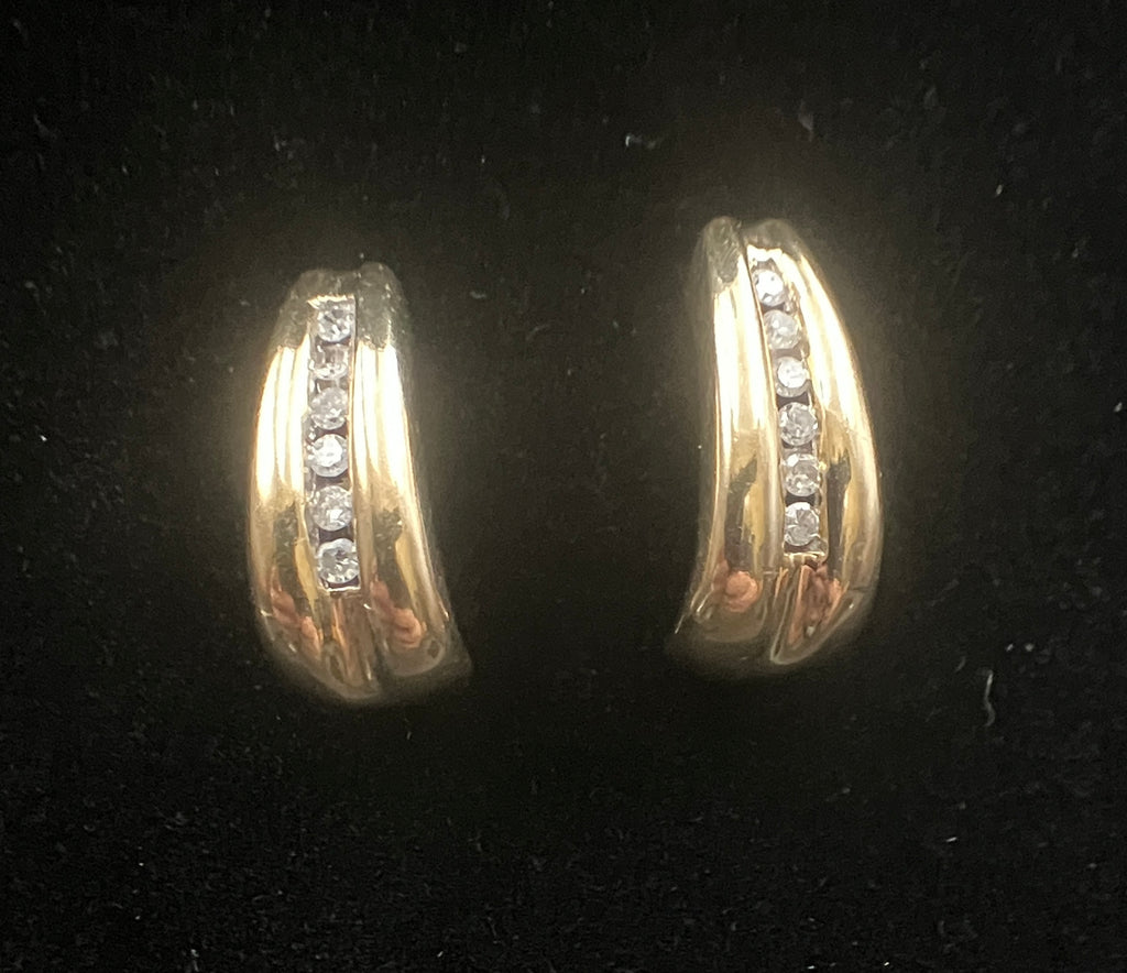Vintage 9ct Gold Brilliant Cut Diamond Channel Set Half Hoop Earrings 375