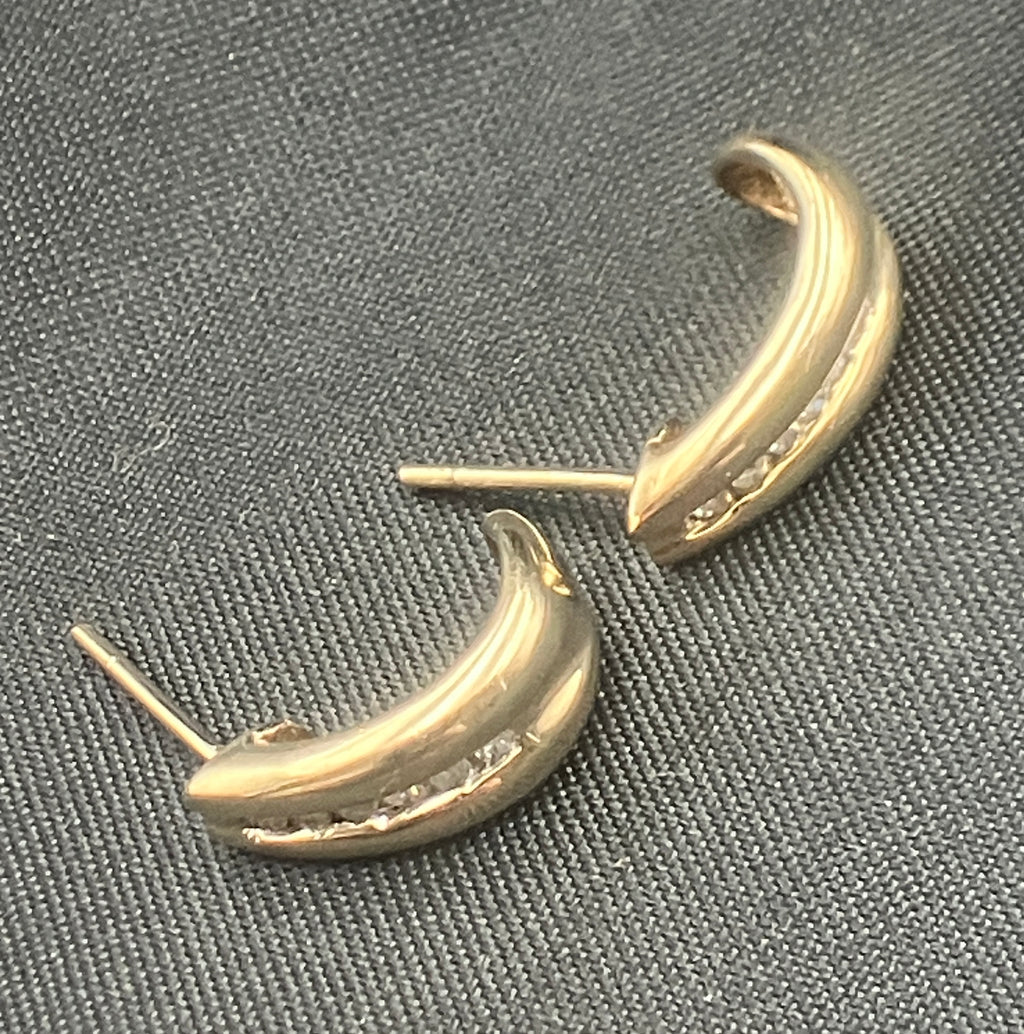 Vintage 9ct Gold Brilliant Cut Diamond Channel Set Half Hoop Earrings 375