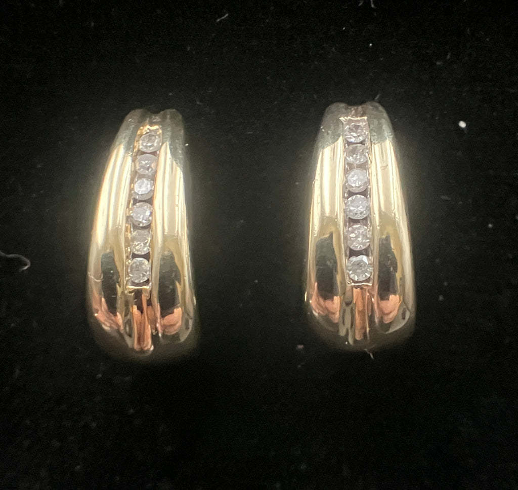 Vintage 9ct Gold Brilliant Cut Diamond Channel Set Half Hoop Earrings 375