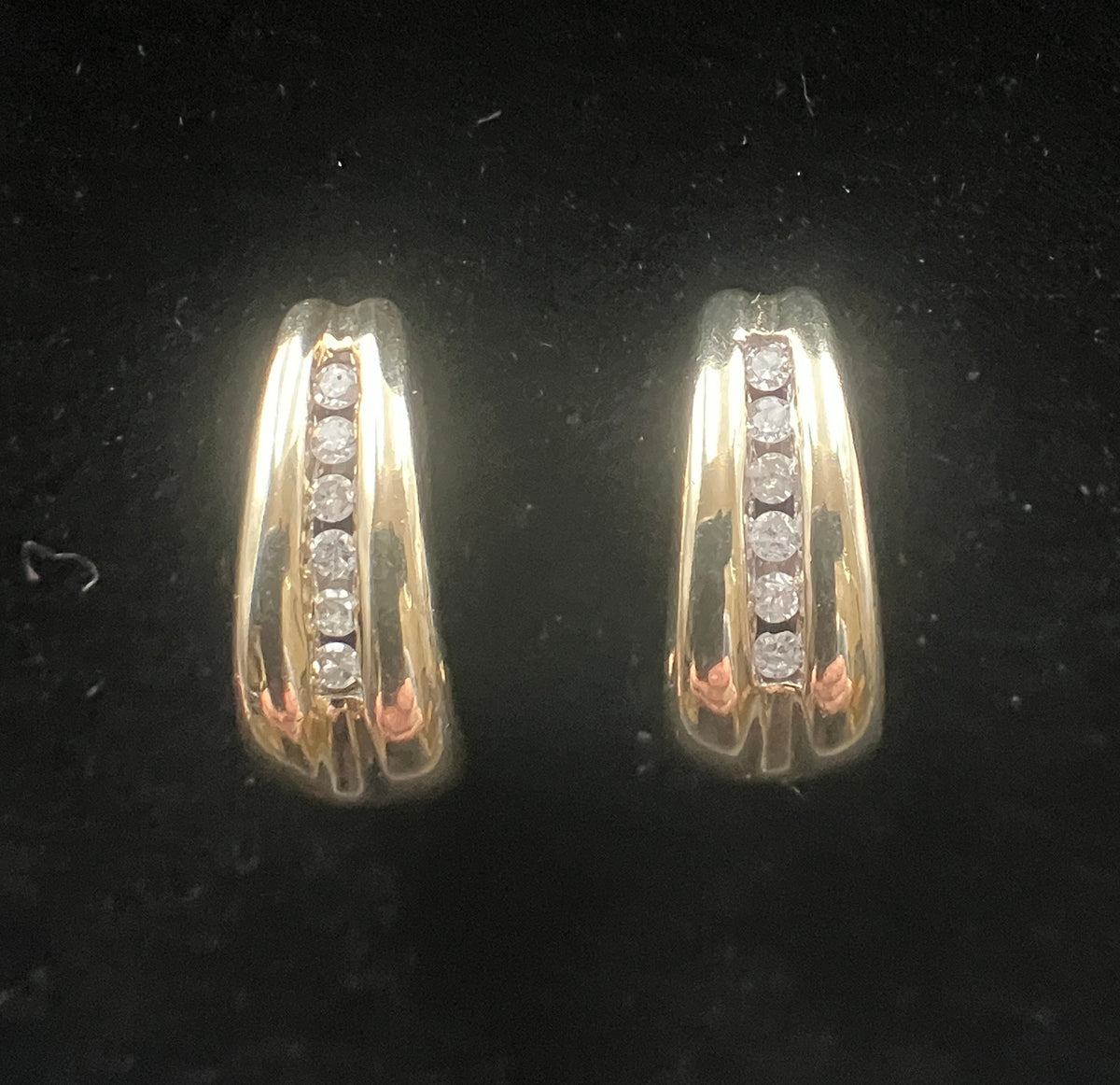 Vintage 9ct Gold Brilliant Cut Diamond Channel Set Half Hoop Earrings 375
