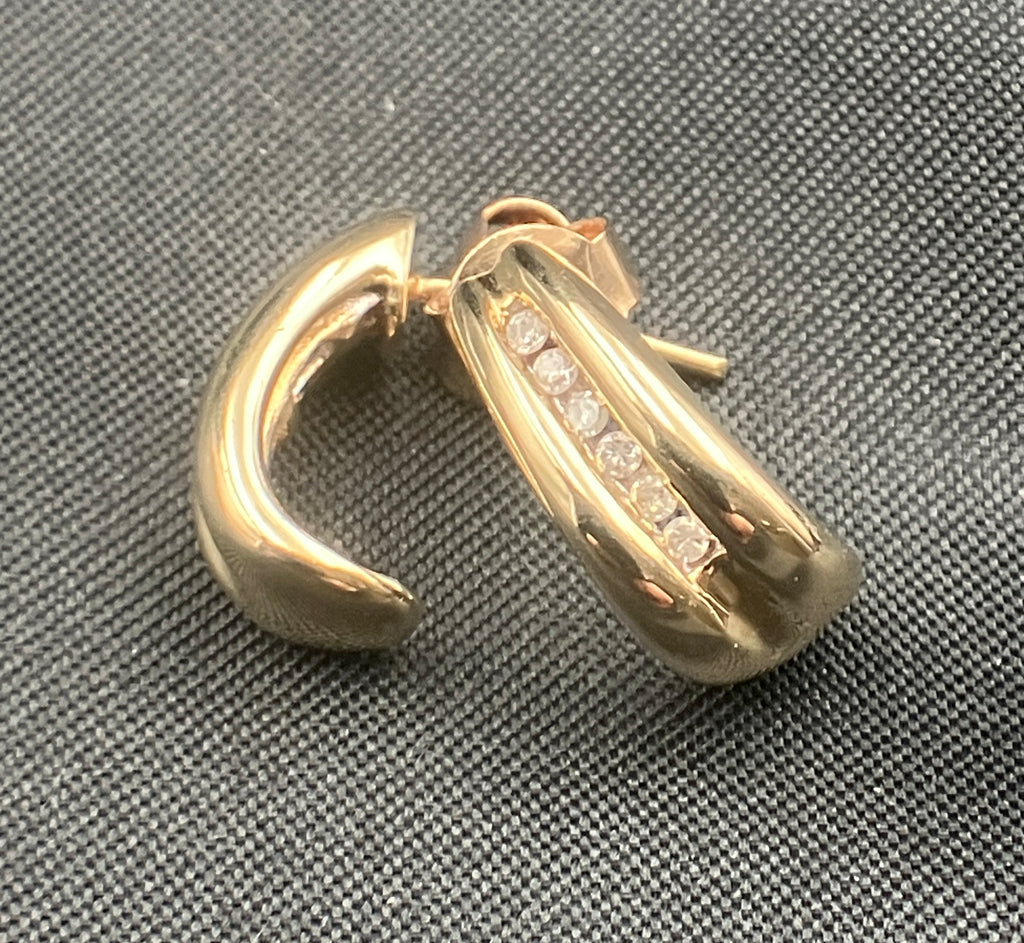 Vintage 9ct Gold Brilliant Cut Diamond Channel Set Half Hoop Earrings 375
