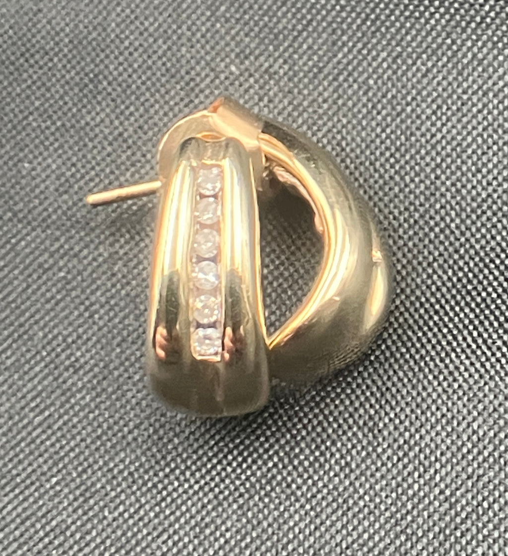 Vintage 9ct Gold Brilliant Cut Diamond Channel Set Half Hoop Earrings 375