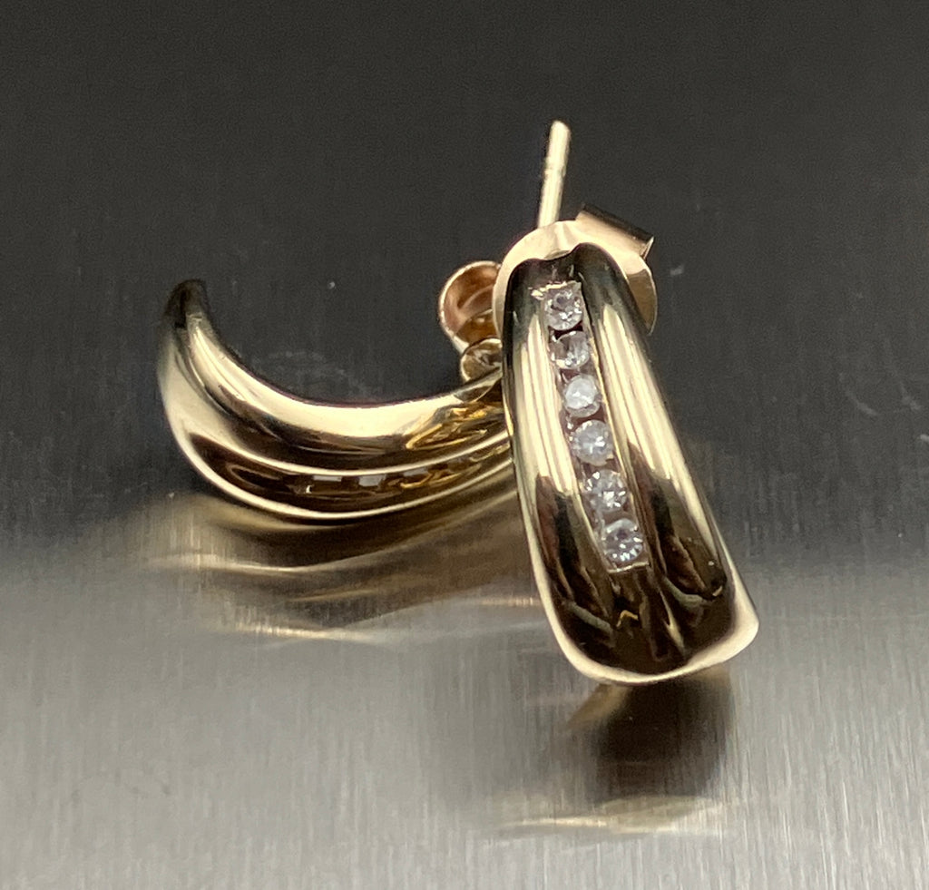 Vintage 9ct Gold Brilliant Cut Diamond Channel Set Half Hoop Earrings 375
