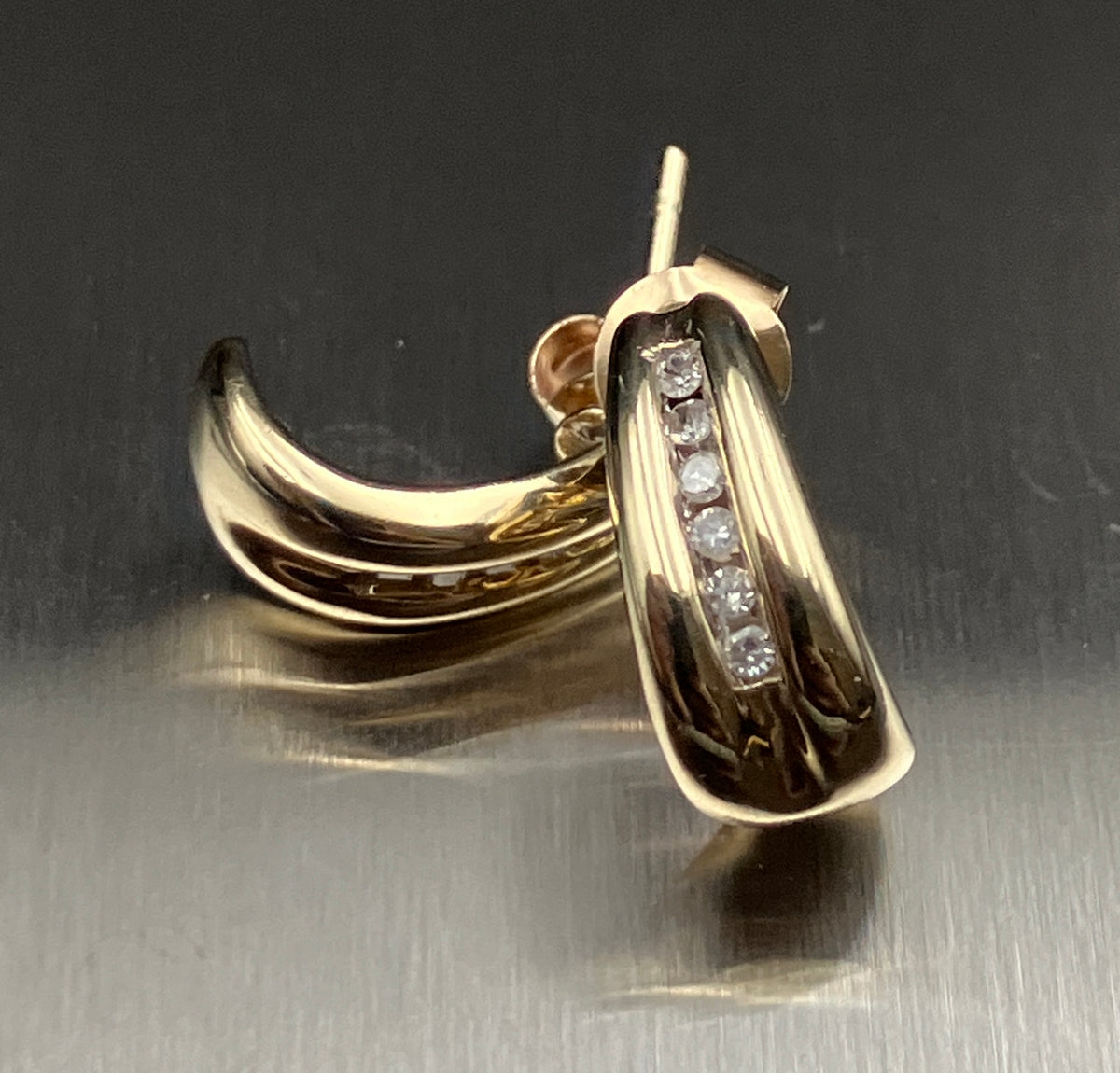 Vintage 9ct Gold Brilliant Cut Diamond Channel Set Half Hoop Earrings 375