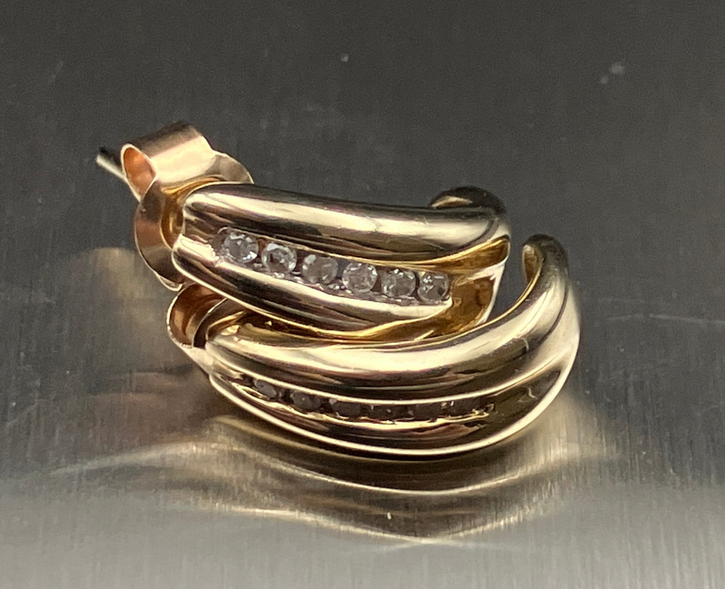 Vintage 9ct Gold Brilliant Cut Diamond Channel Set Half Hoop Earrings 375