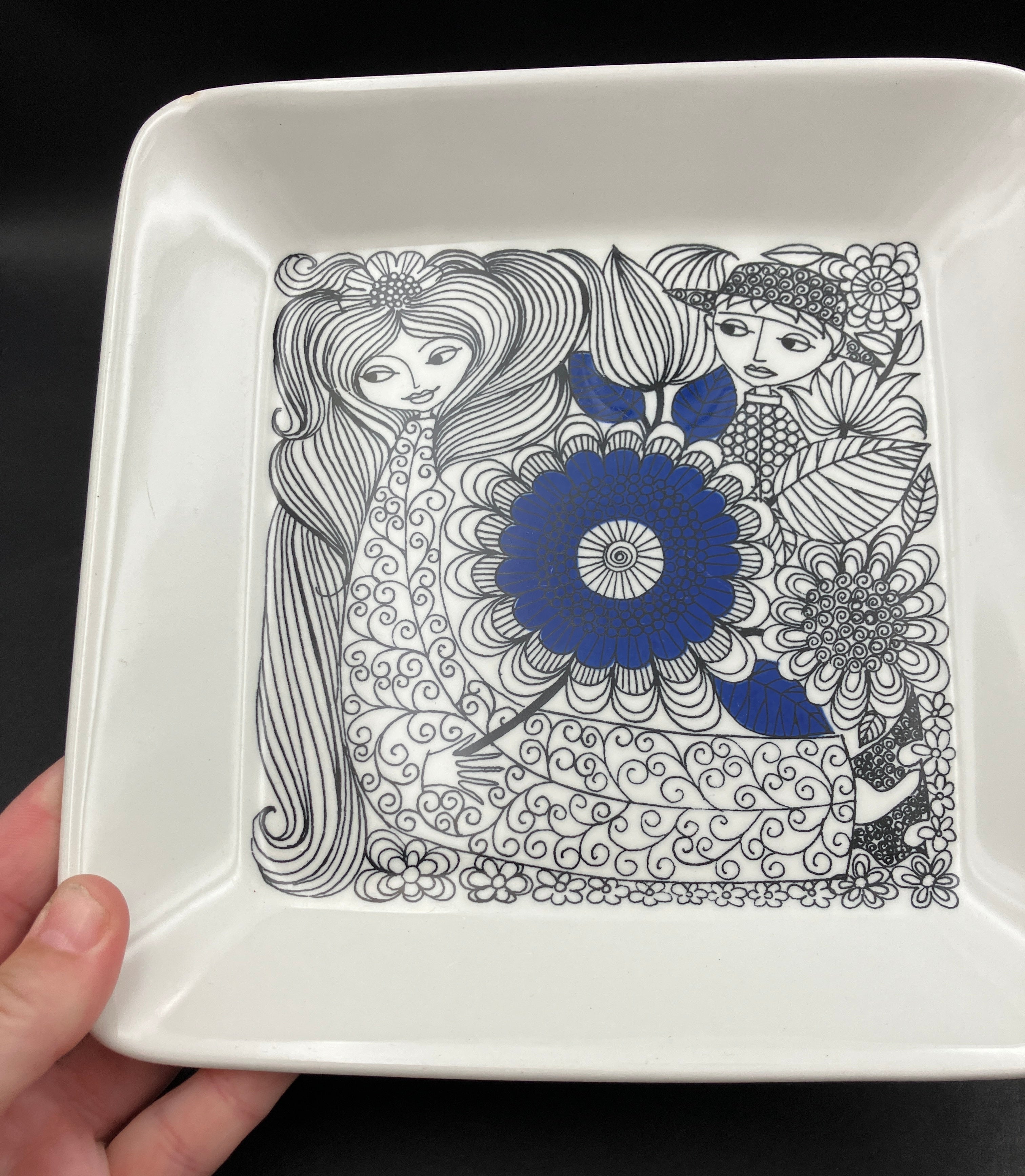 Vintage PASTORAALI ARABIA Finland by Isteri Tomula 20.5cm Square Dish Plate