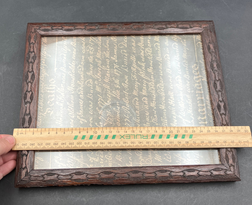 Antique Wooden Photo Frame Wood Carved 23.5cm X 28cm Rustic Vintage