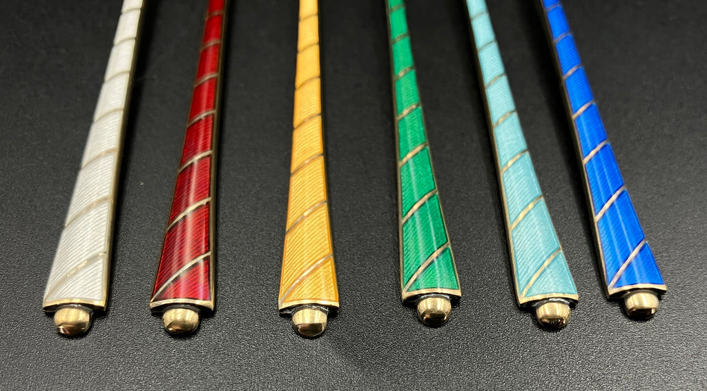 Vintage Denmark Sterling Silver ELA Enamel Gold Gilt Guilloche forks Set Of 6